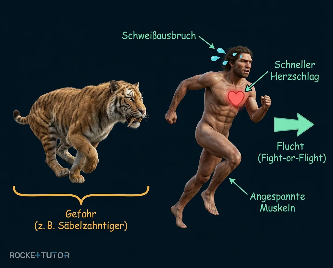 Mensch flieht vor einem Säbelzahntiger