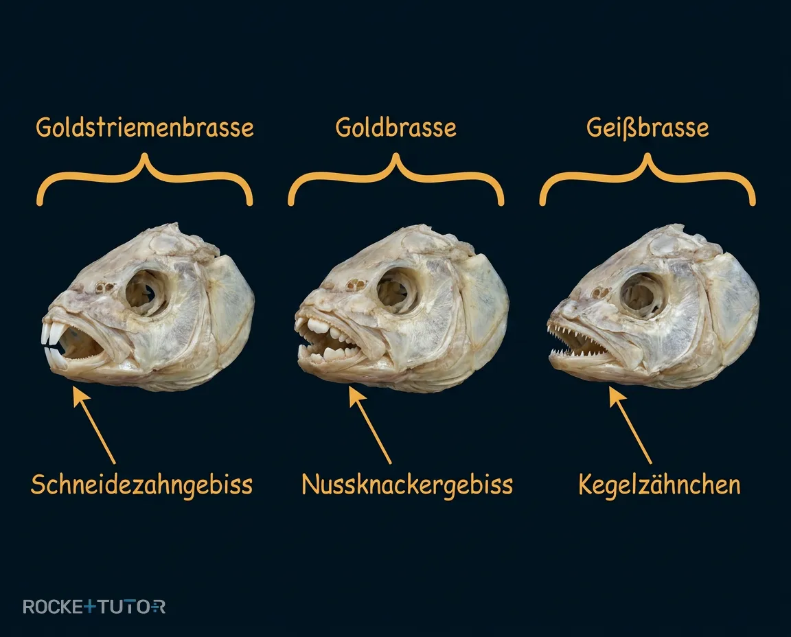 Drei Meerbrassen mit unterschiedlichen Gebissen