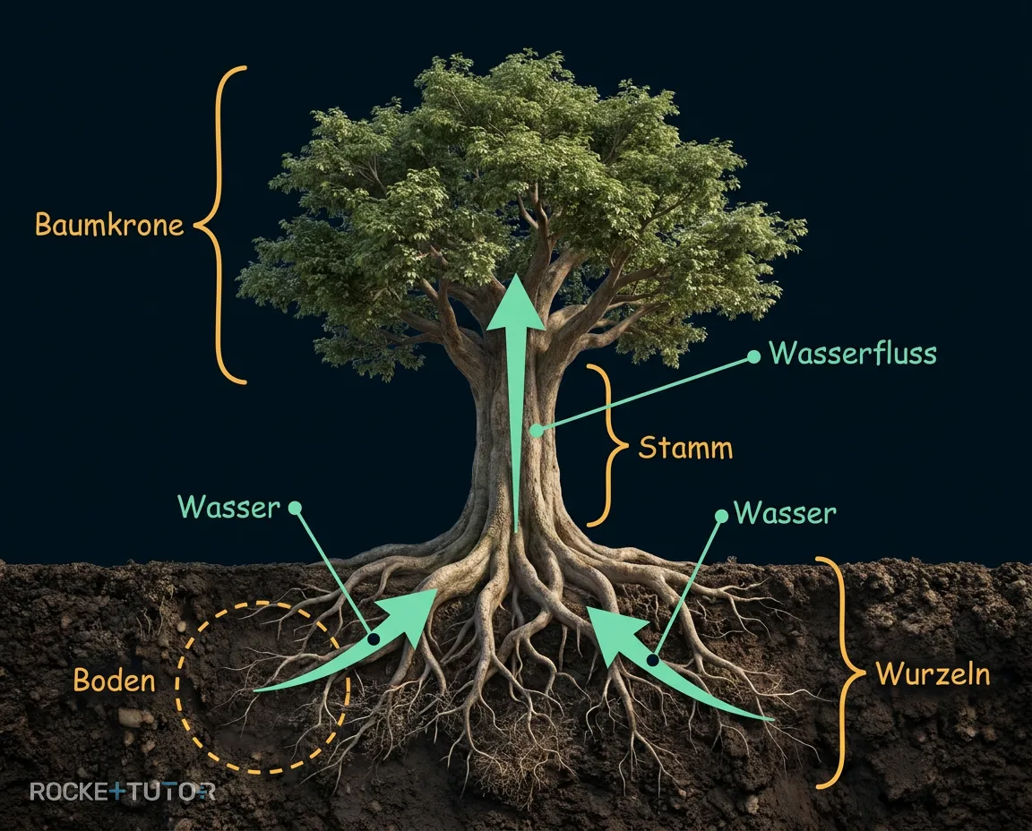 Baum saugt Wasser auf