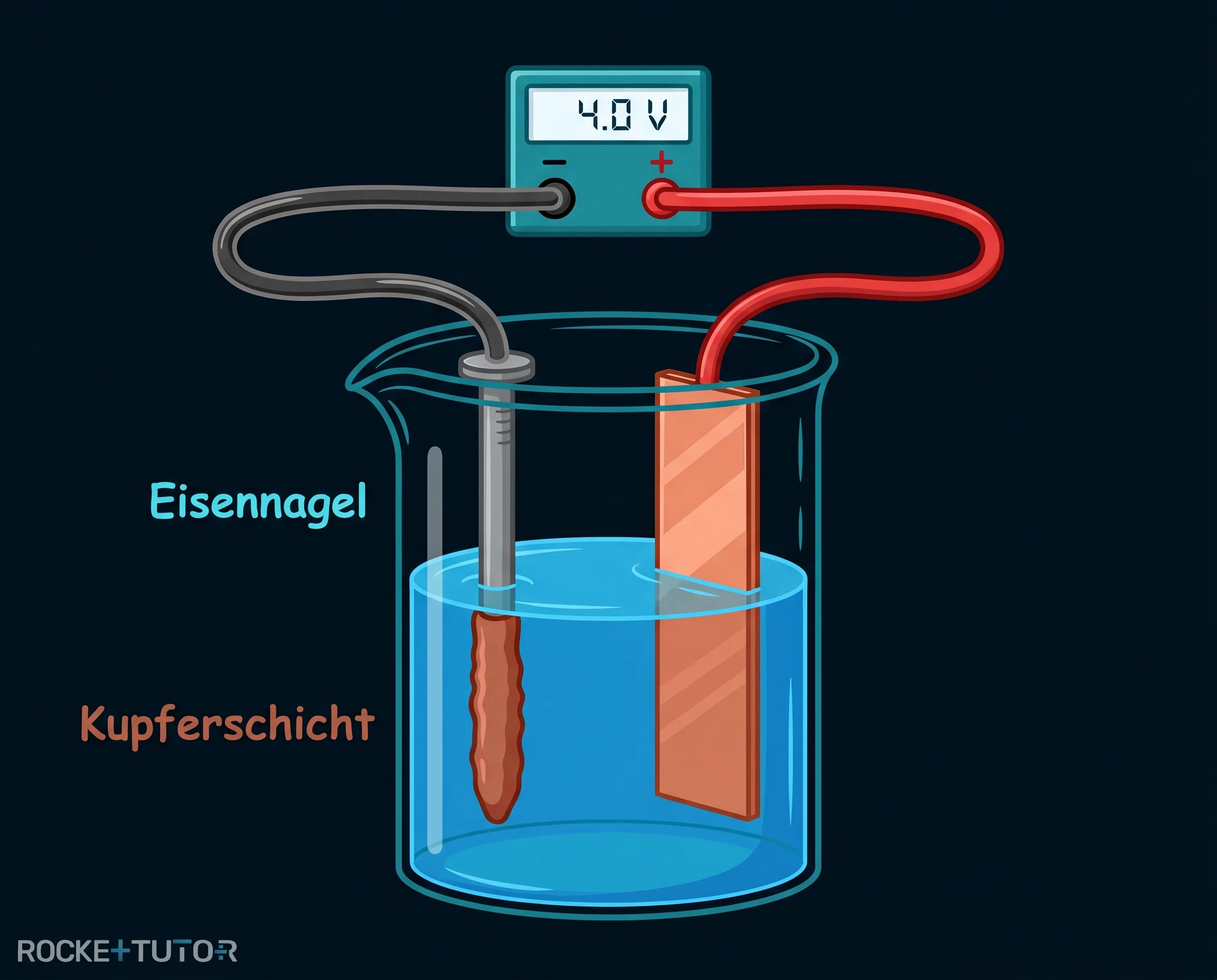 Verkupferter Eisennagel im Becherglas