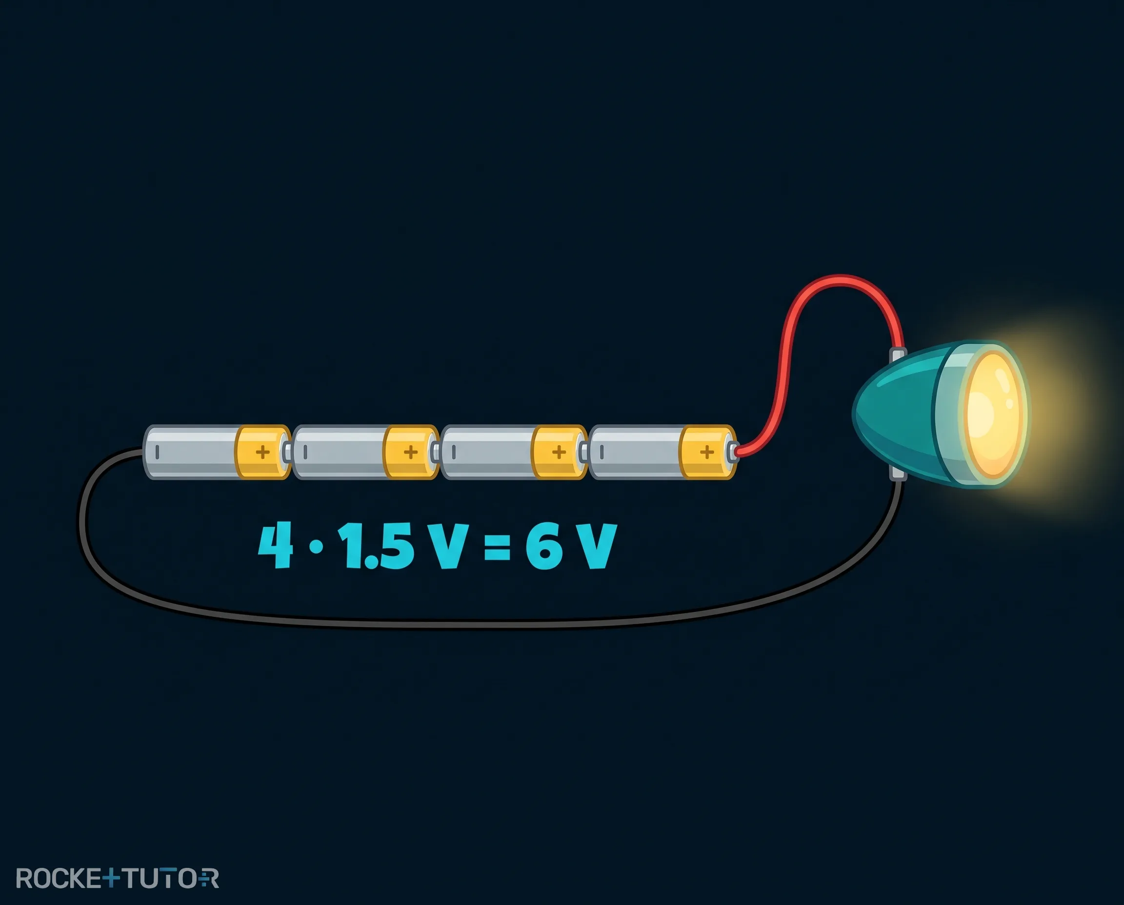 Vier Batterien in Reihe geschaltet
