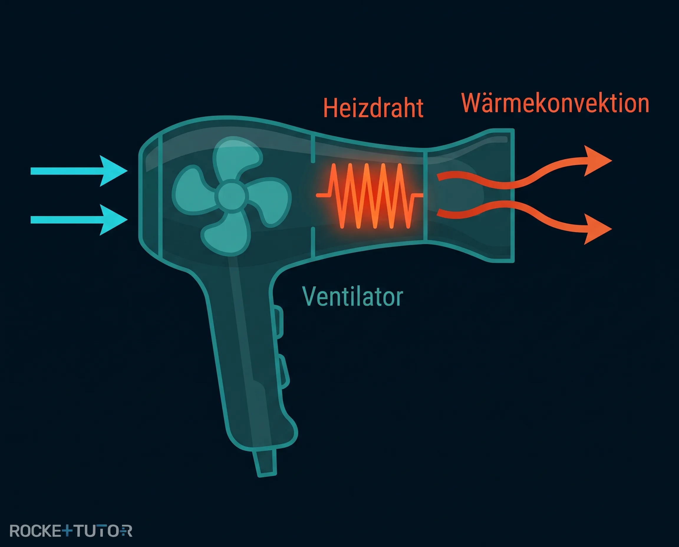 Wärmekonvektion bei einem Haartrockner