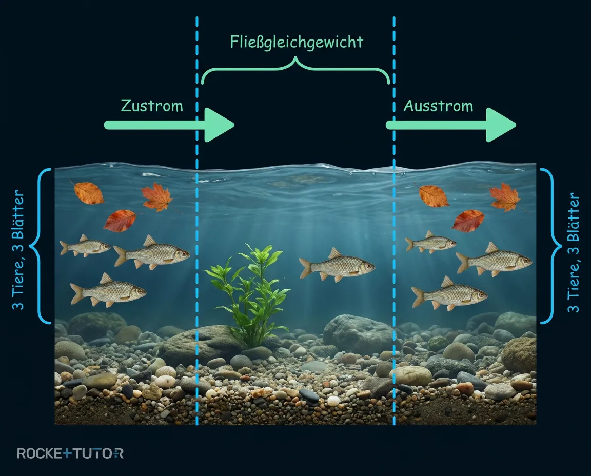Veranschaulichung des Fließgleichgewichts im Fluss