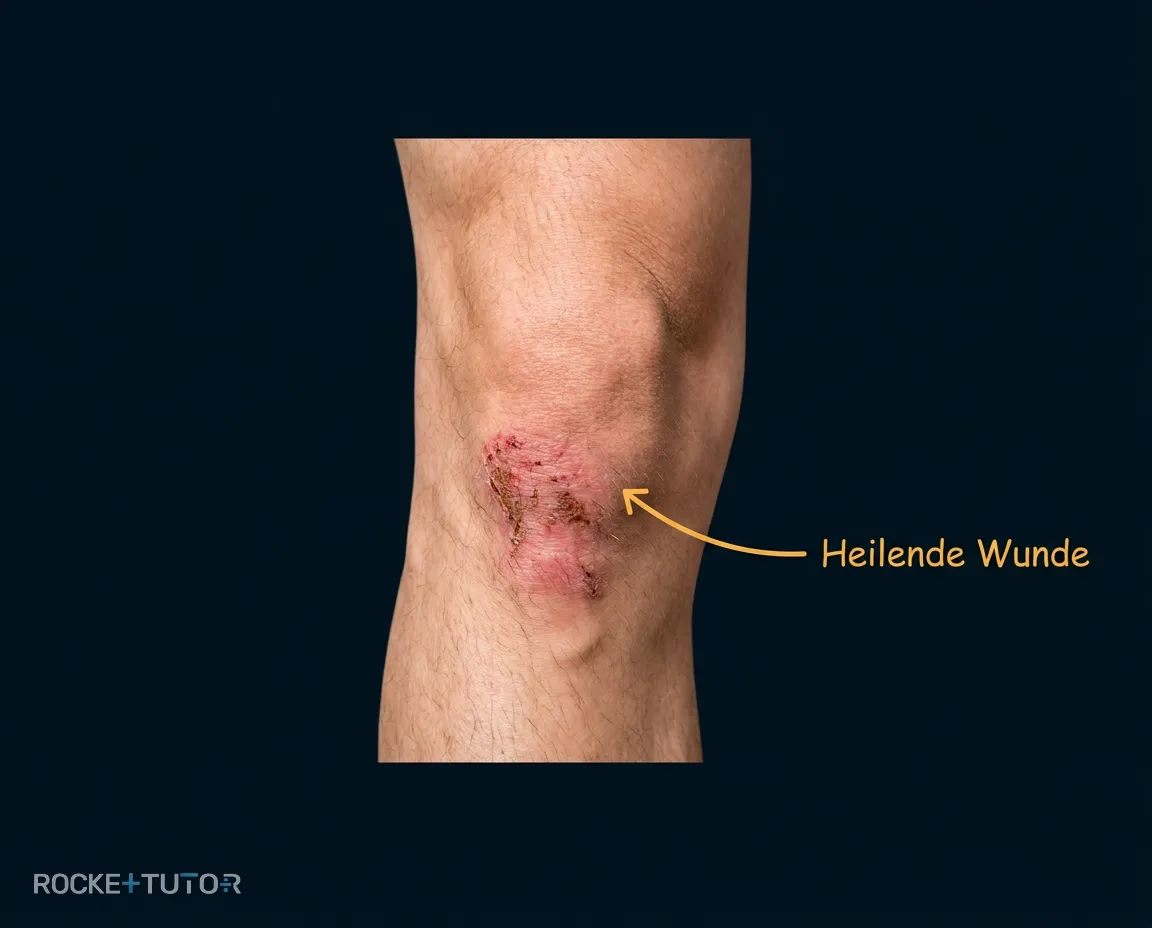 Aufgeschürftes Knie und gebrochener Knochen
