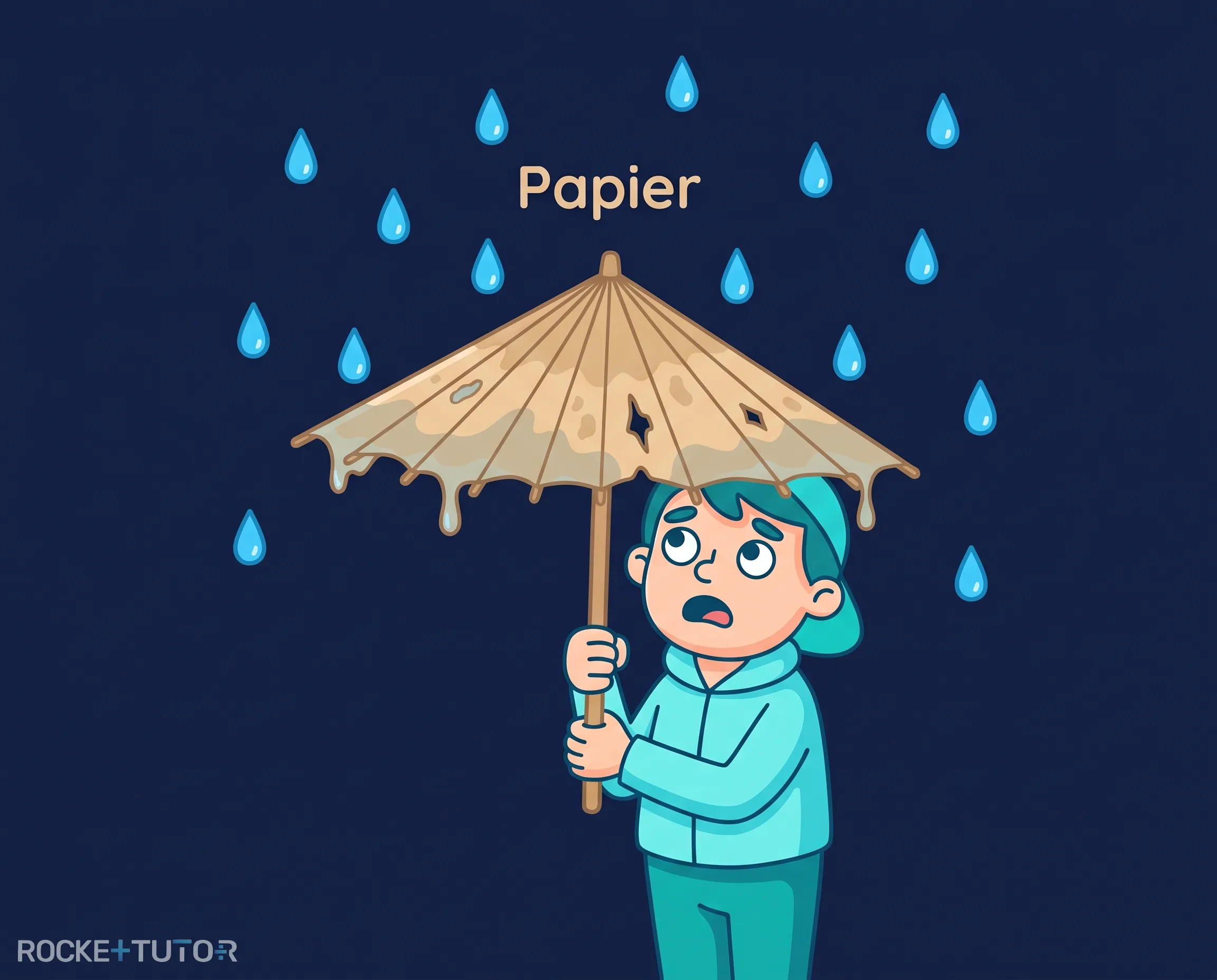 Regenschirm aus Papier im Regen