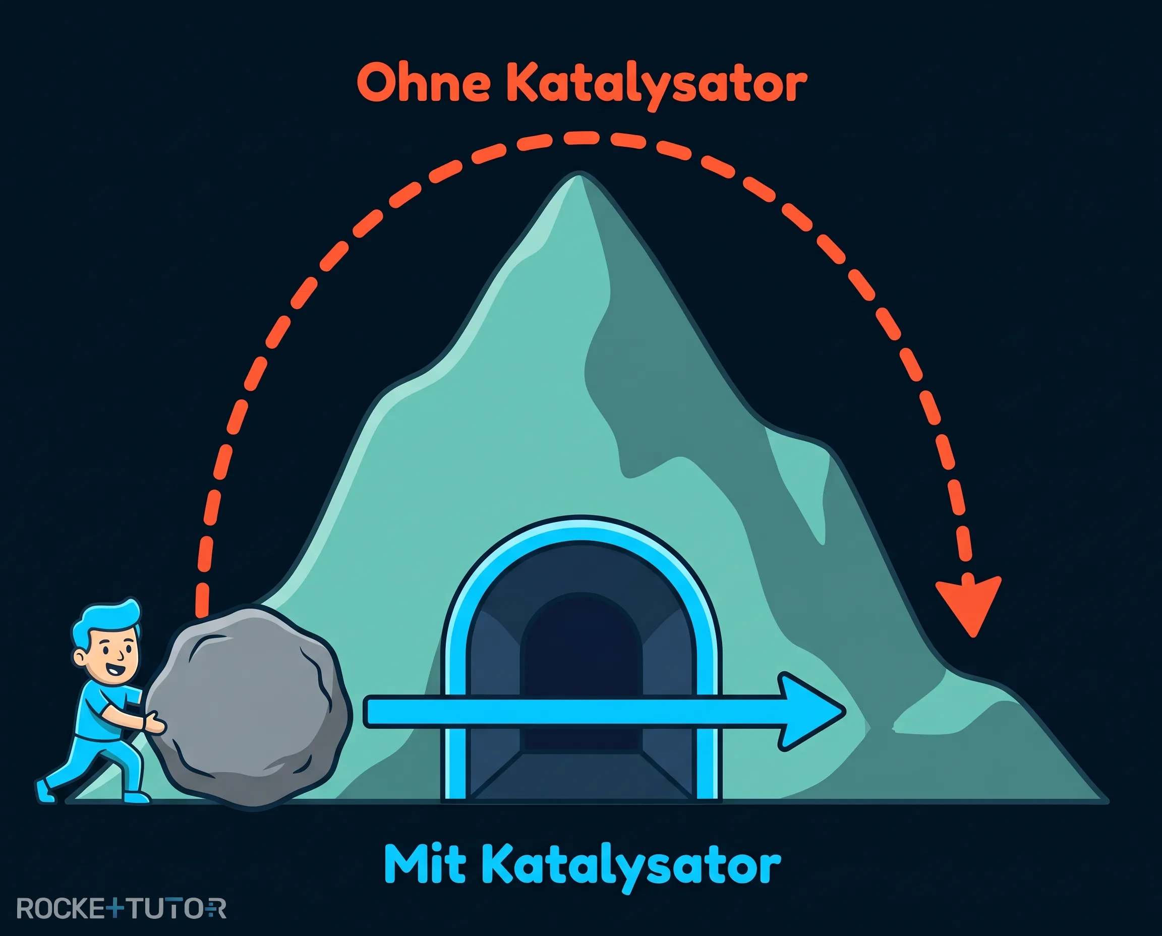Stein über Berg oder durch Tunnel
