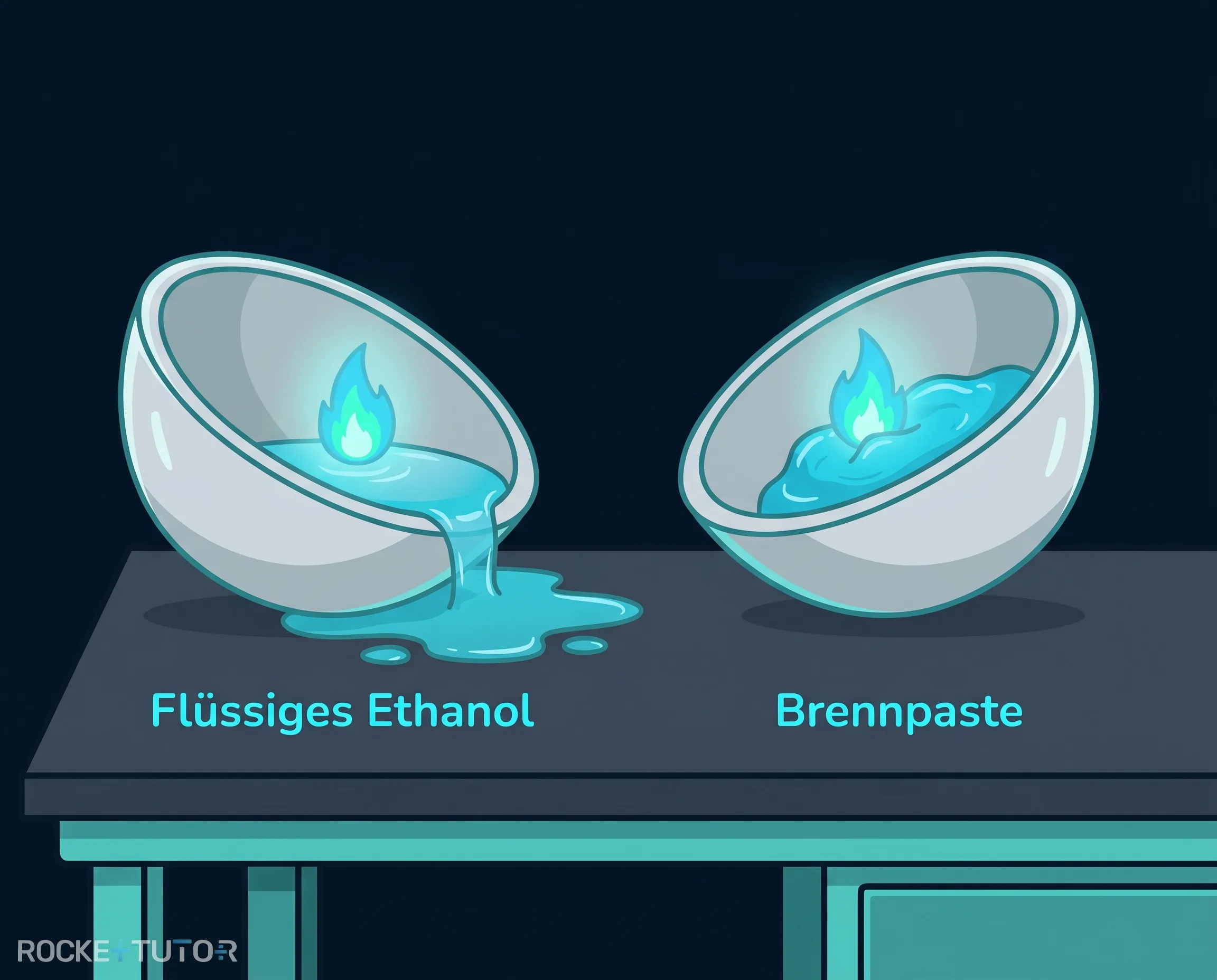 Zwei Schalen mit brennendem Ethanol