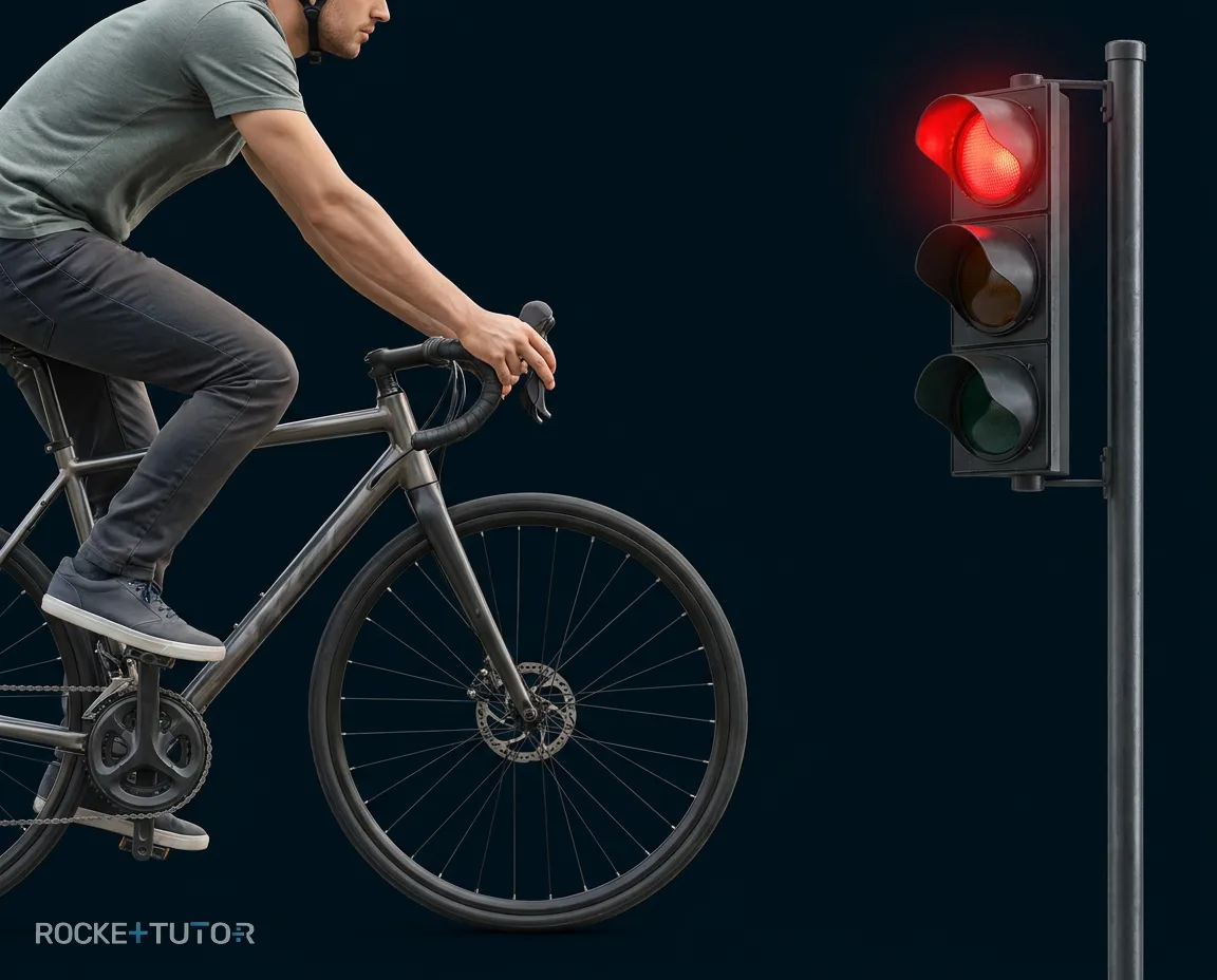 Schema Fahrradfahrer bremst an Ampel