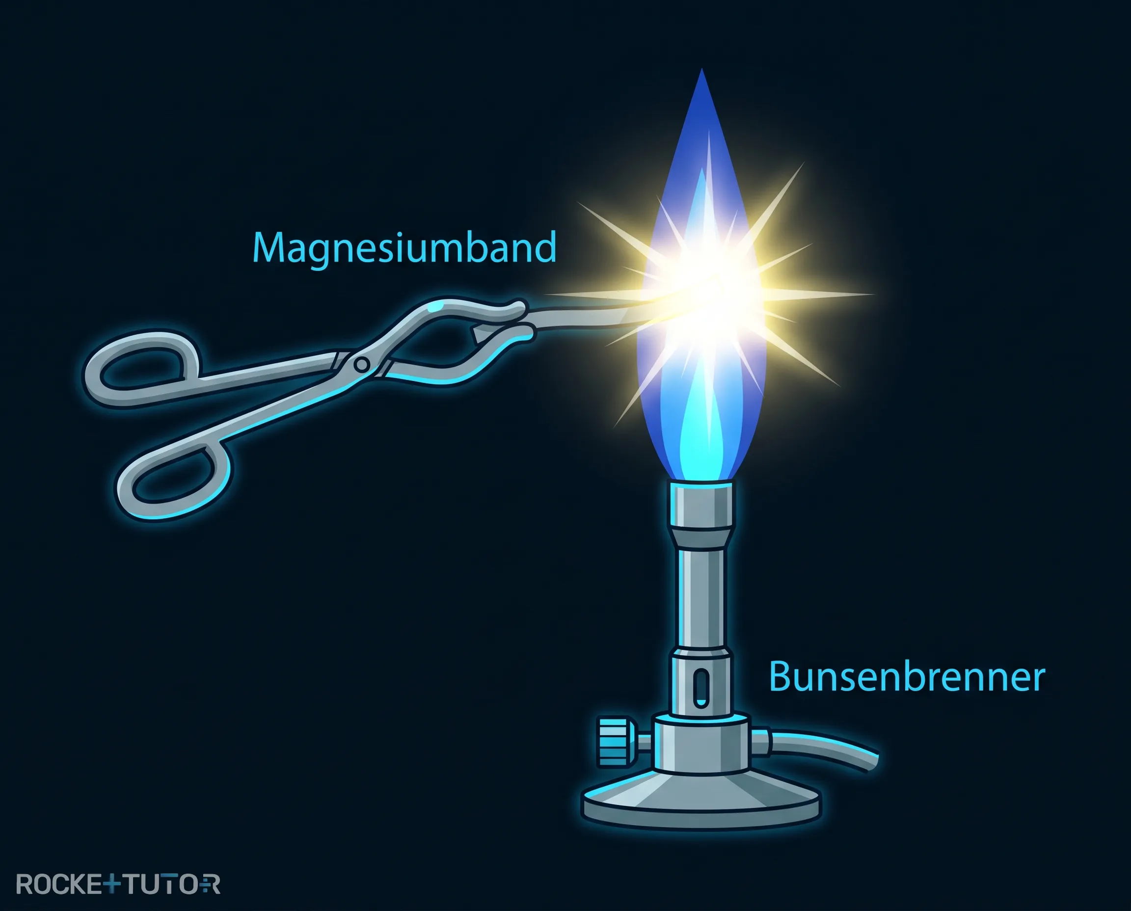 Brennendes Magnesiumband in Tiegelzange