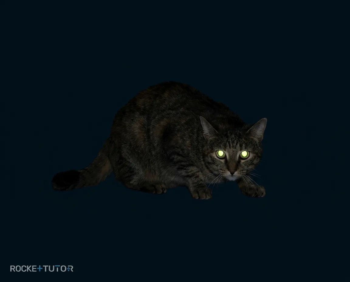 Katze mit leuchtenden Augen im Dunkeln