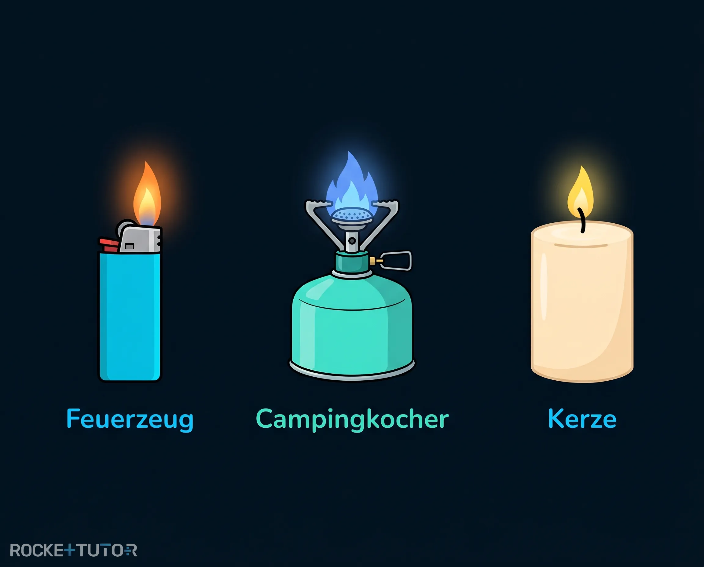 Feuerzeug, Campingkocher und Kerze