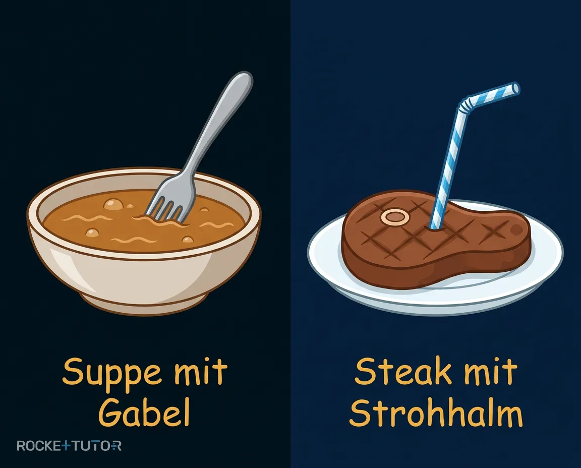 Insekt mit Gabel und Strohhalm