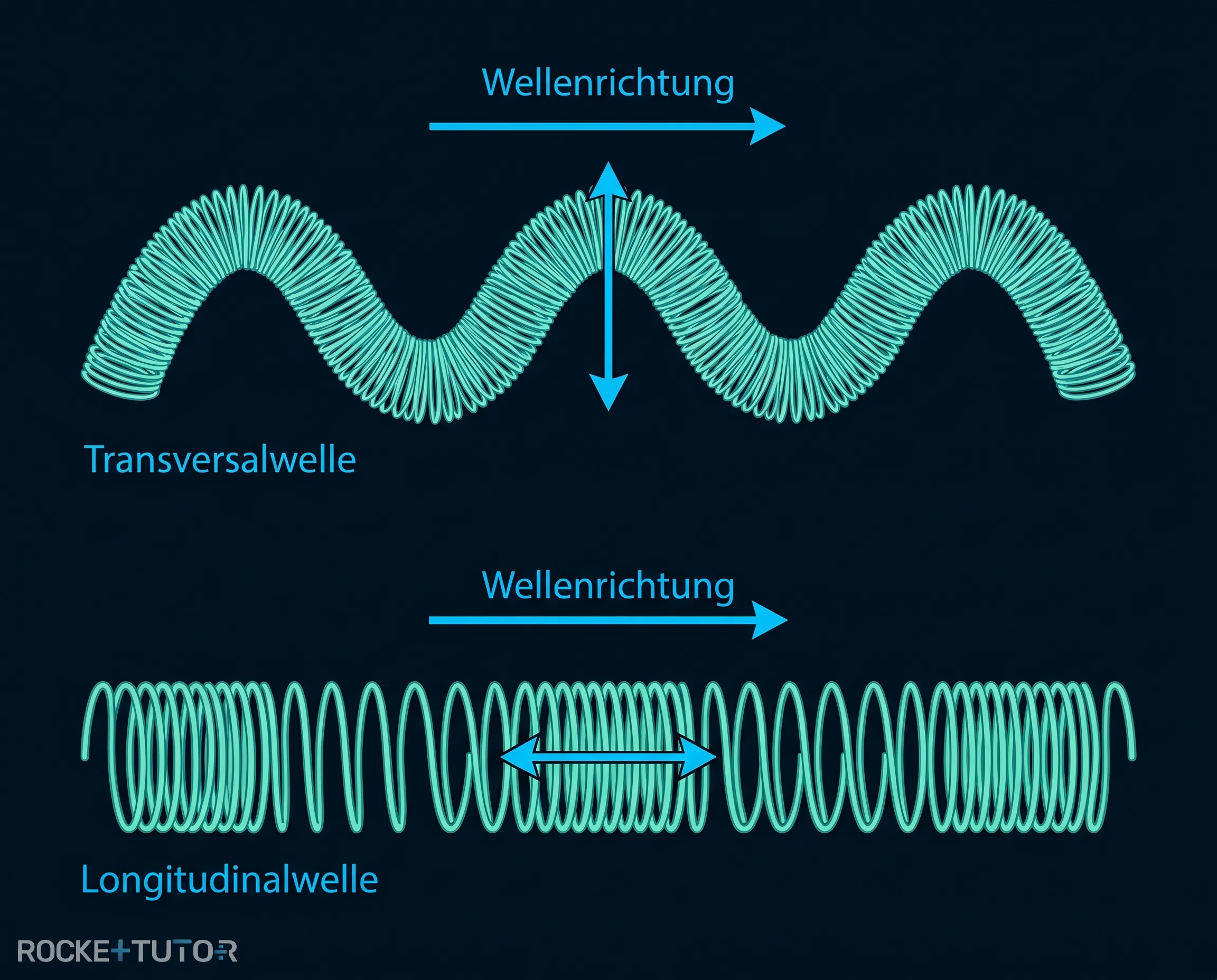Vergleich Transversalwelle und Longitudinalwelle