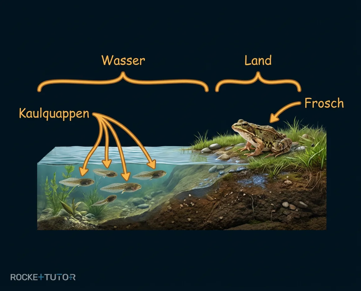 Amphibien im Wasser und an Land