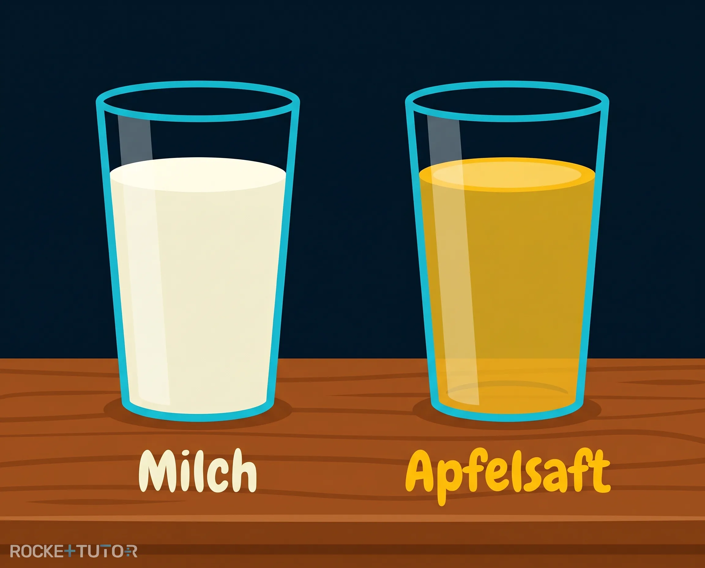 Milch und klarer Apfelsaft