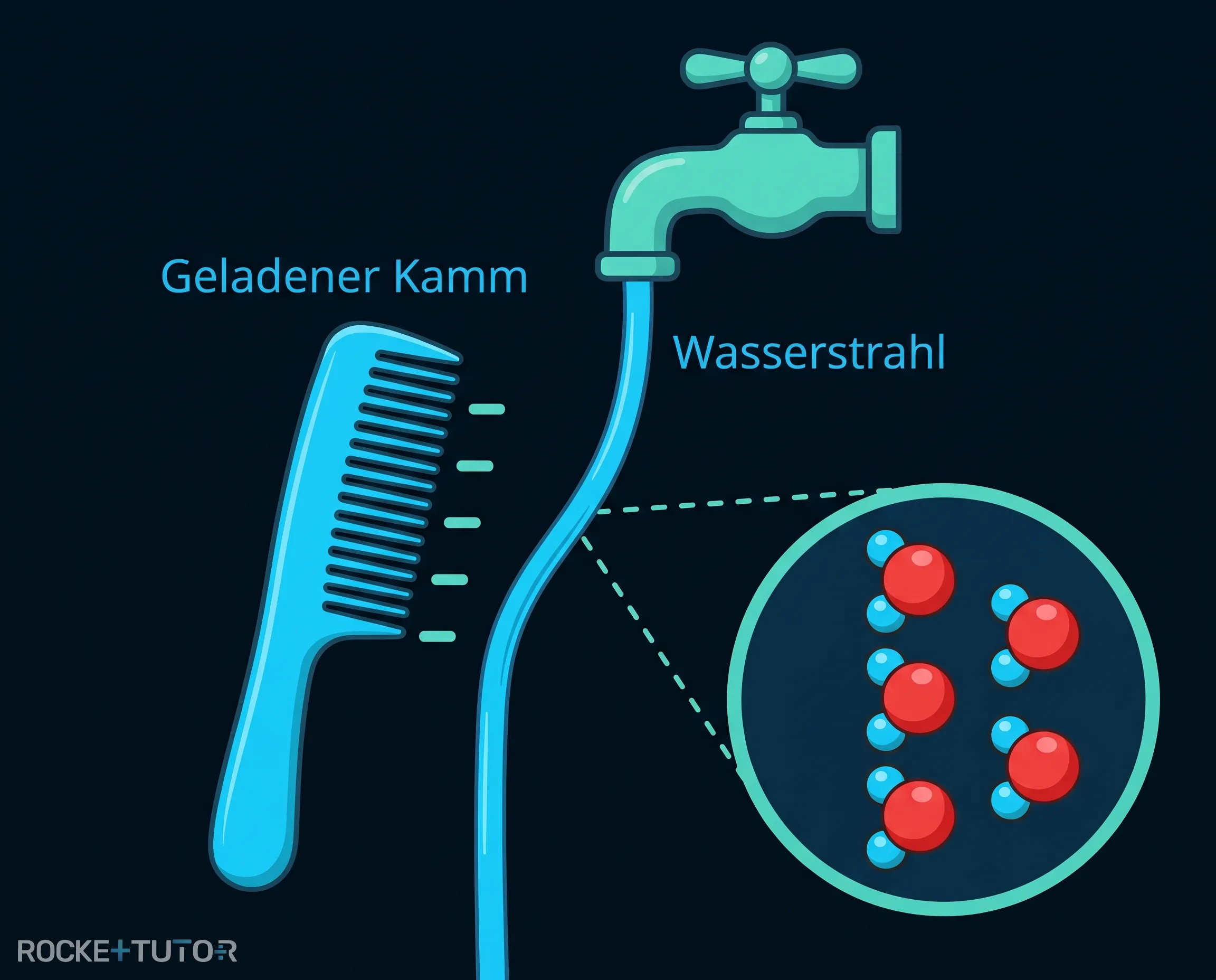Wasserstrahl wird von Kamm abgelenkt