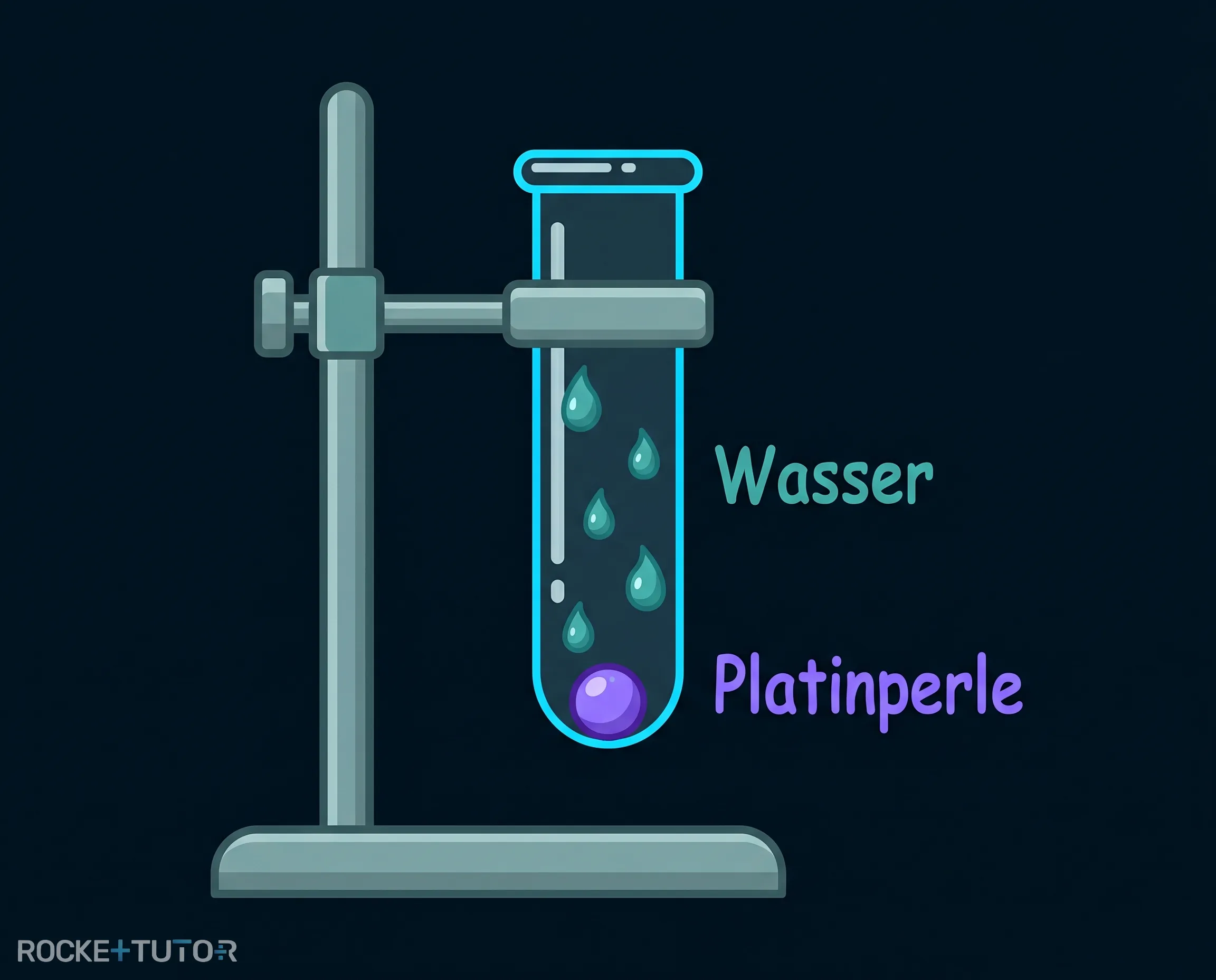 Reagenzglas mit Platinperle und Wassertropfen
