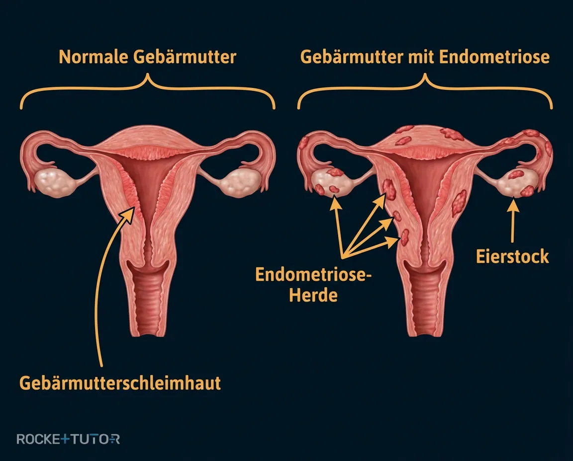 Darstellung von Endometriose an der Gebärmutter