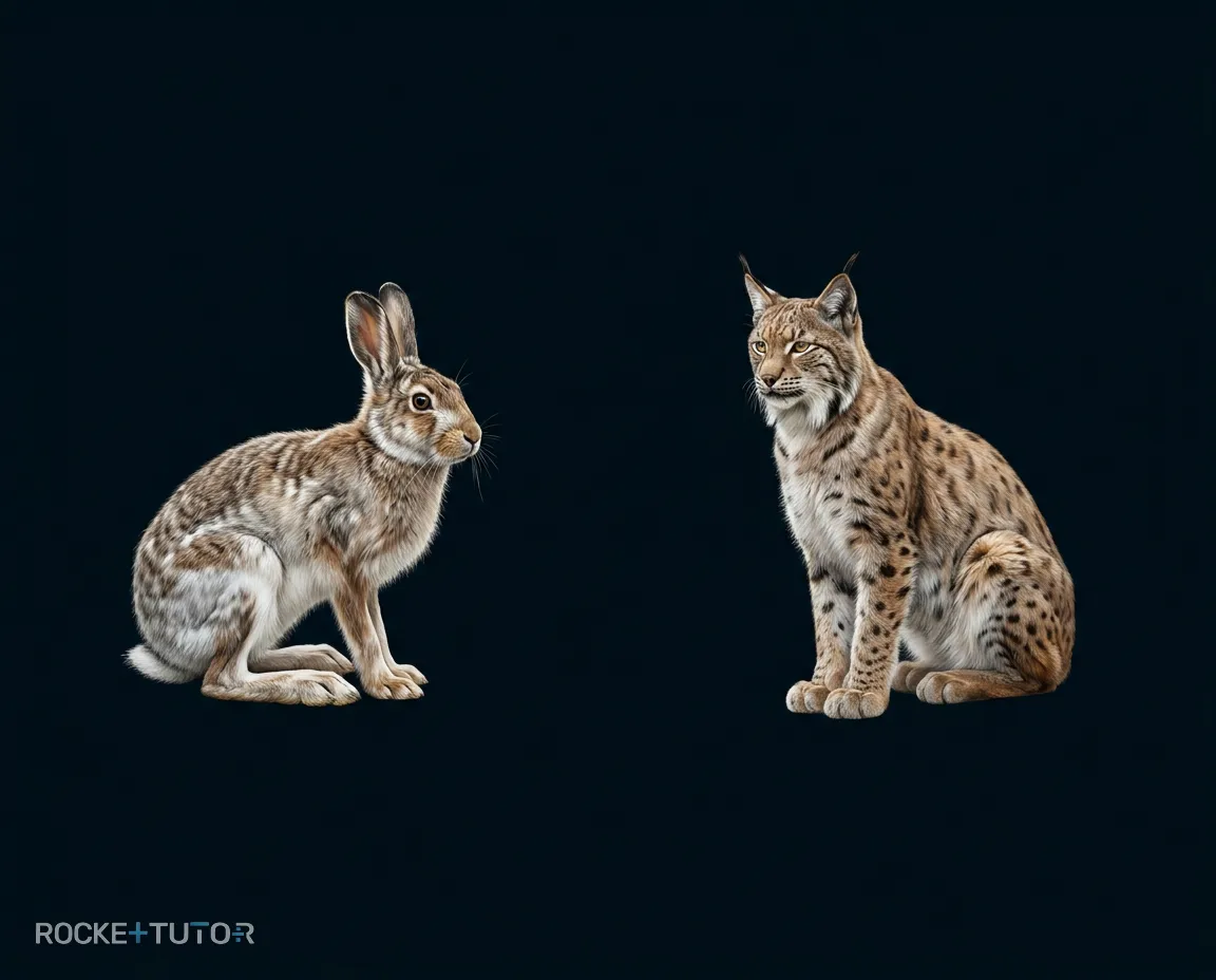 Schneeschuhhase und Luchs im Wald