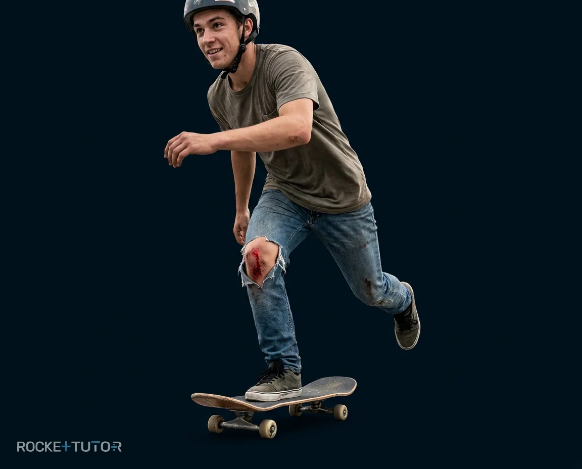Skateboarder stürzt ohne Schmerz