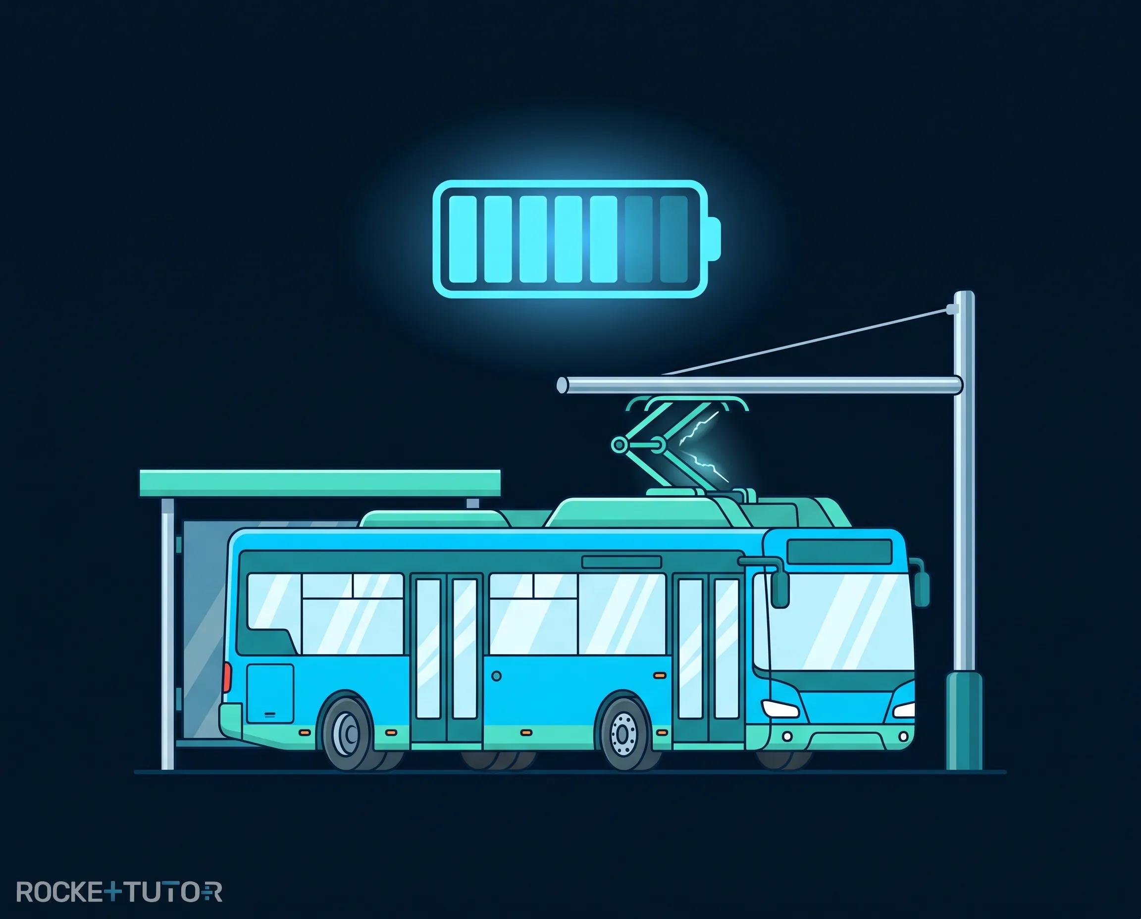 Elektrobus lädt an Haltestelle