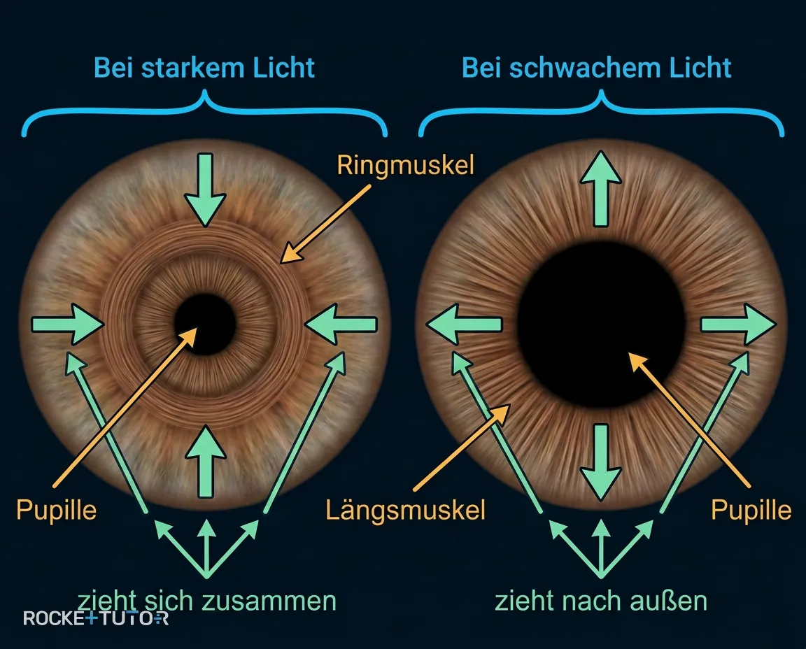Erweiterte und verengte Pupille