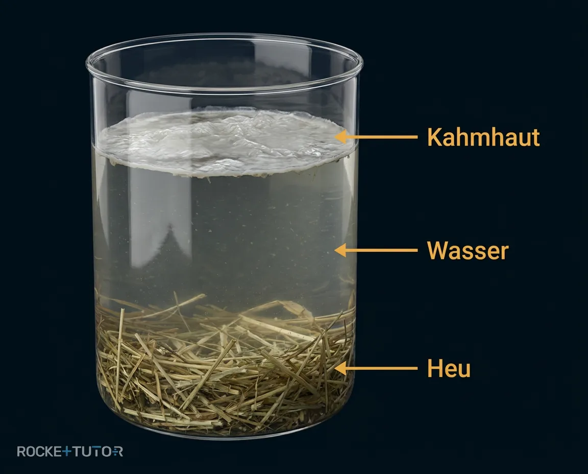 Kahmhaut auf einem Heuaufguss im Glas
