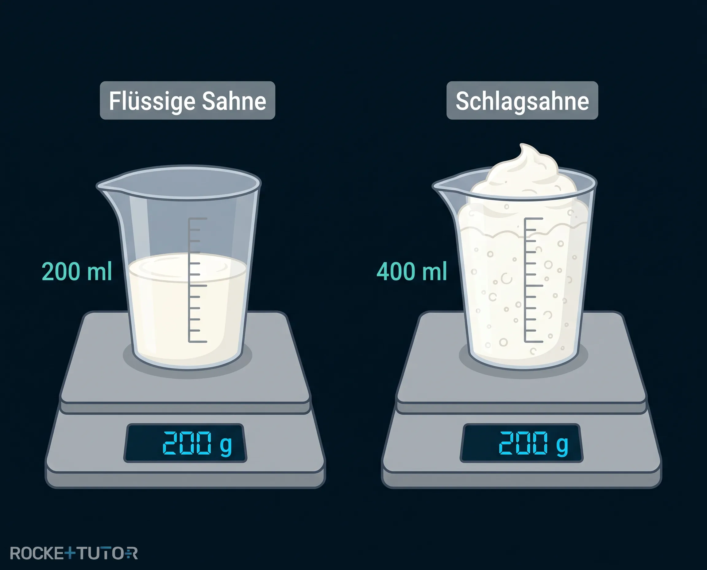 Flüssige und aufgeschlagene Sahne
