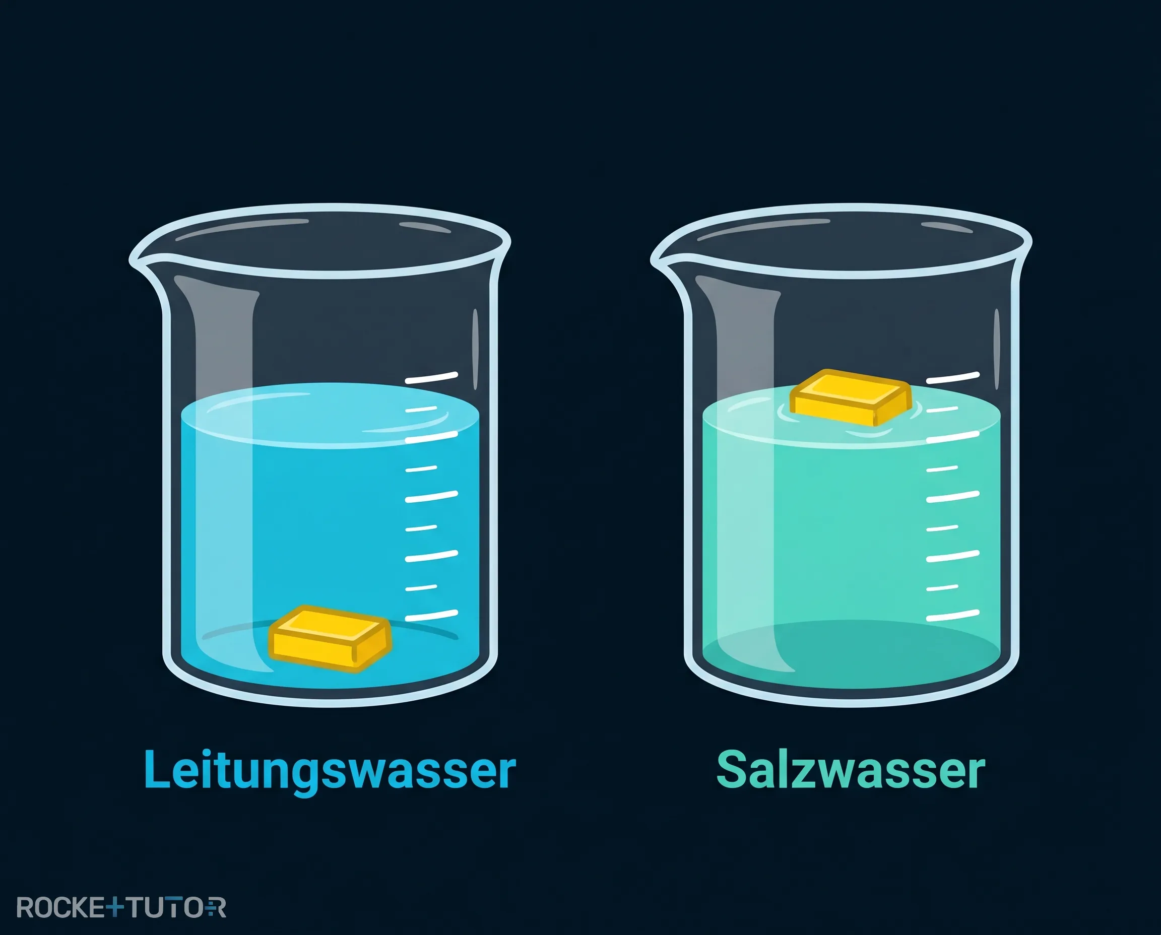 Kunststoff sinkt in Wasser und schwimmt in Salzwasser