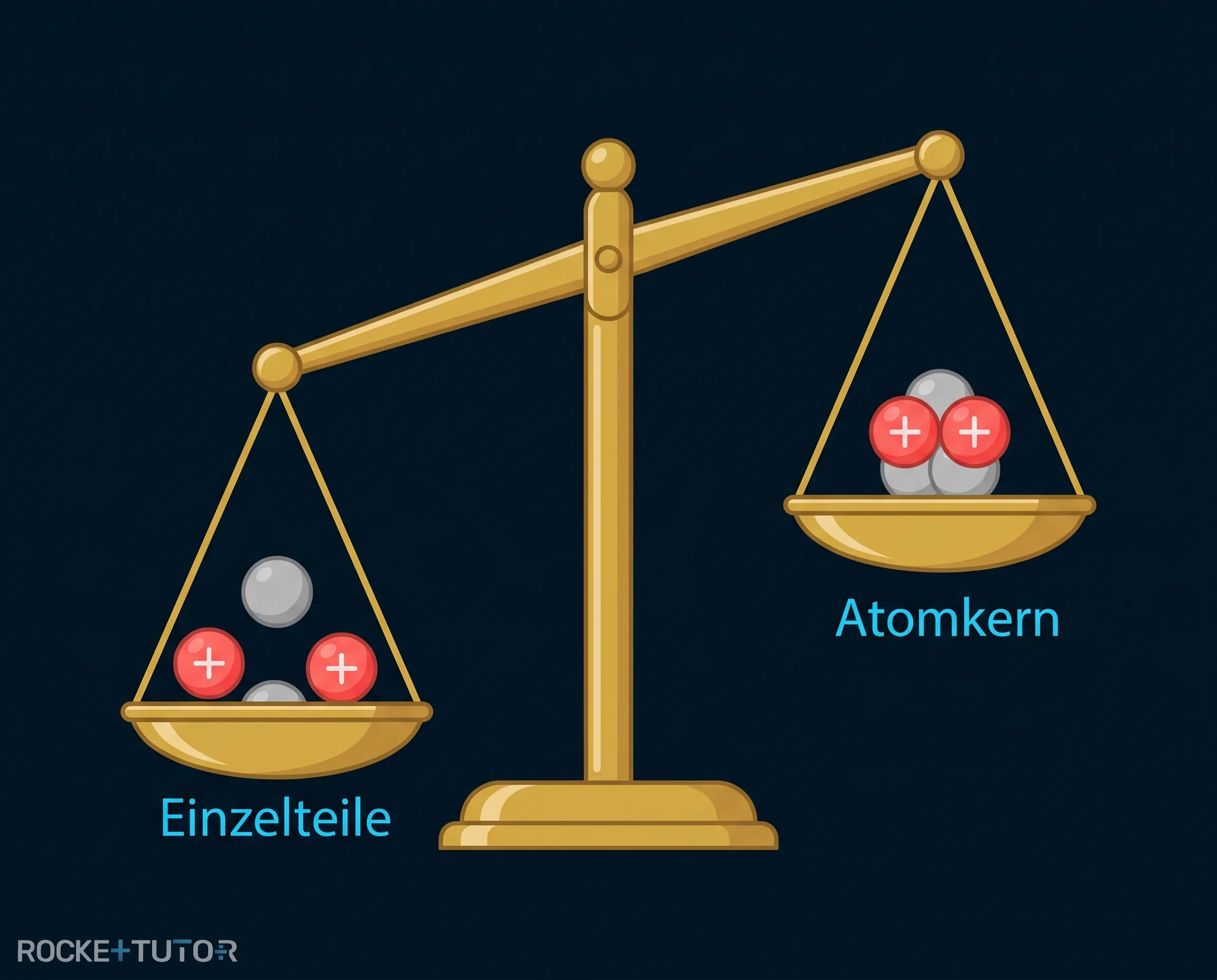 Waage mit Nukleonen und Atomkern