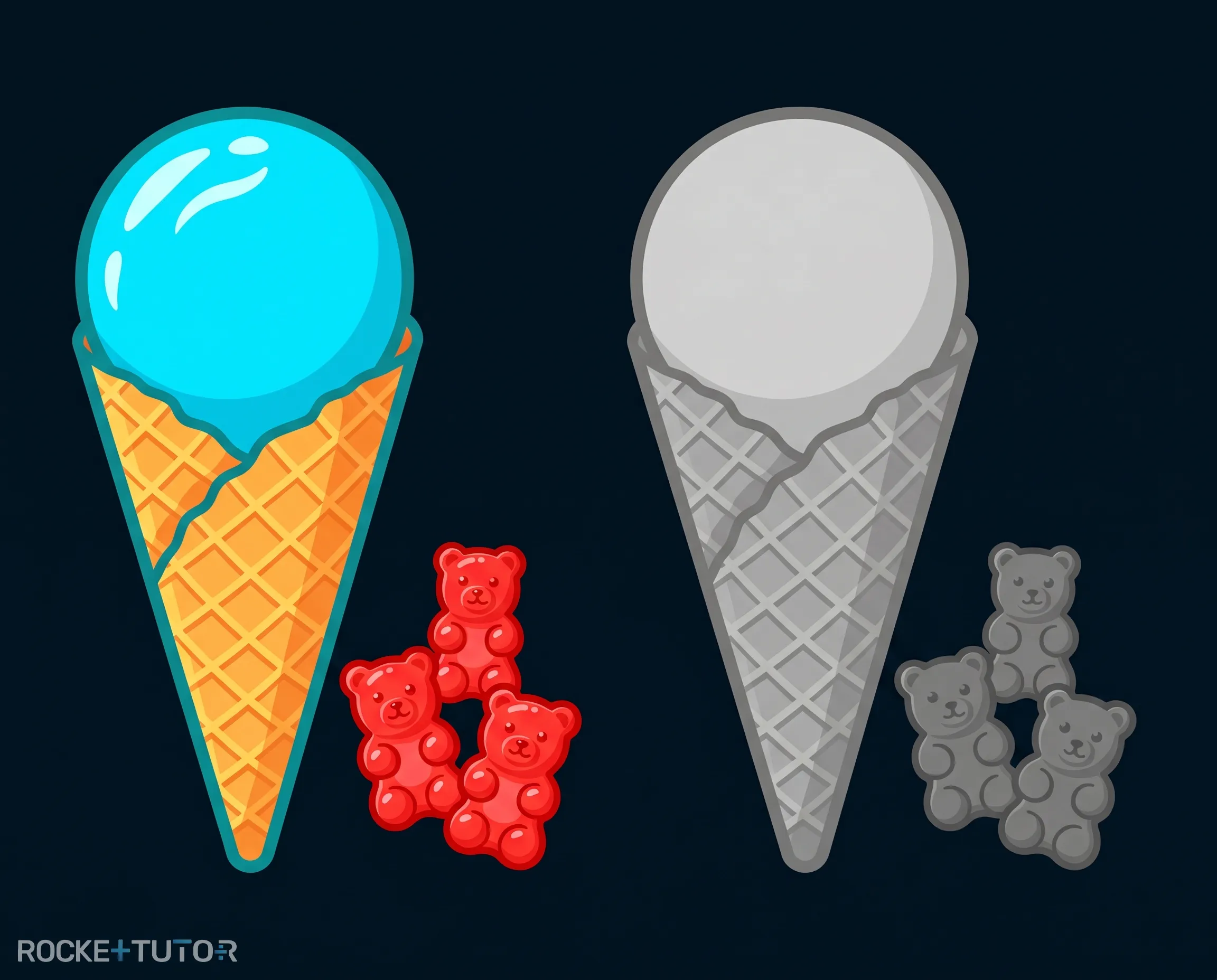 Buntes Eis und Gummibärchen