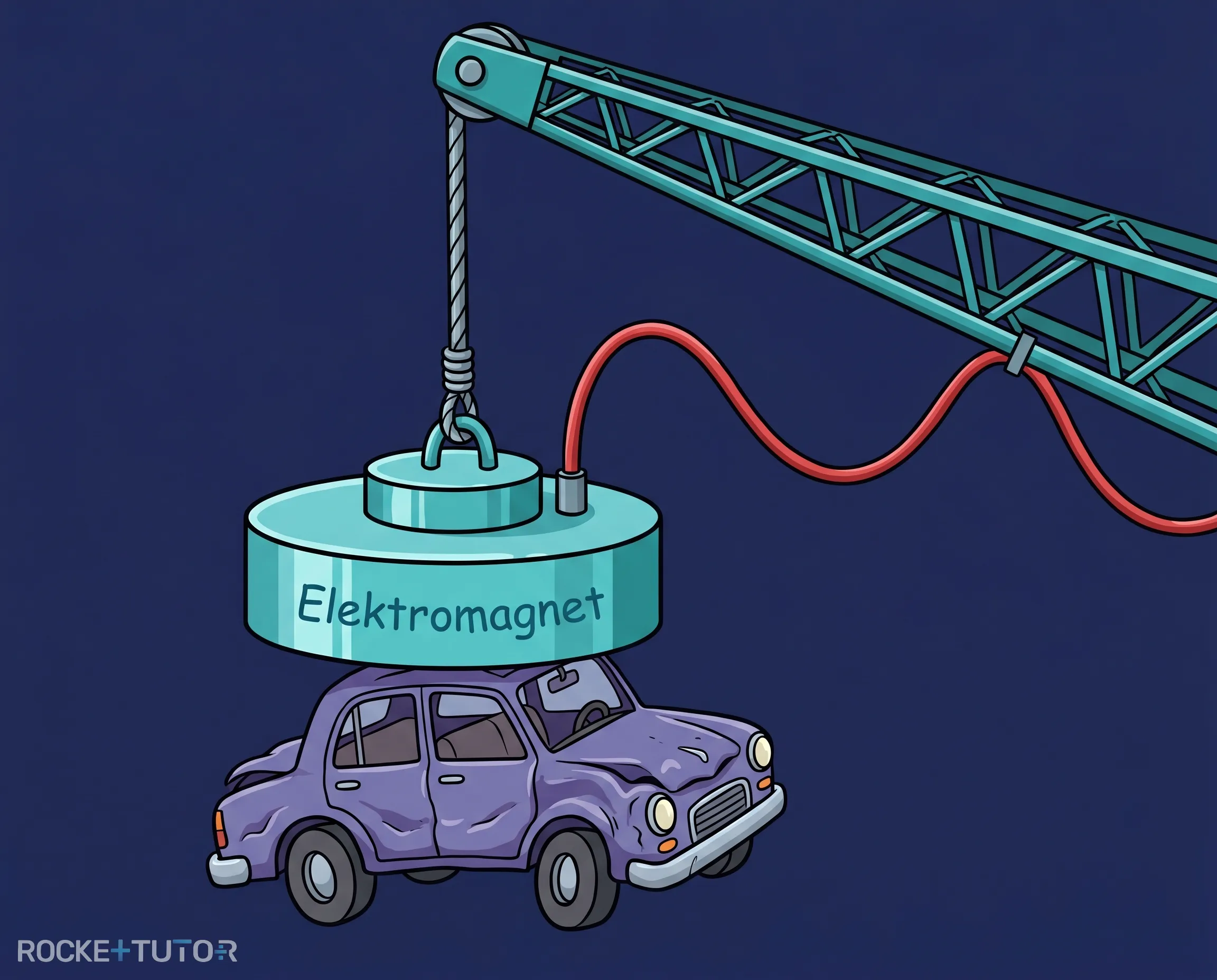 Schrottplatzkran hebt ein Auto