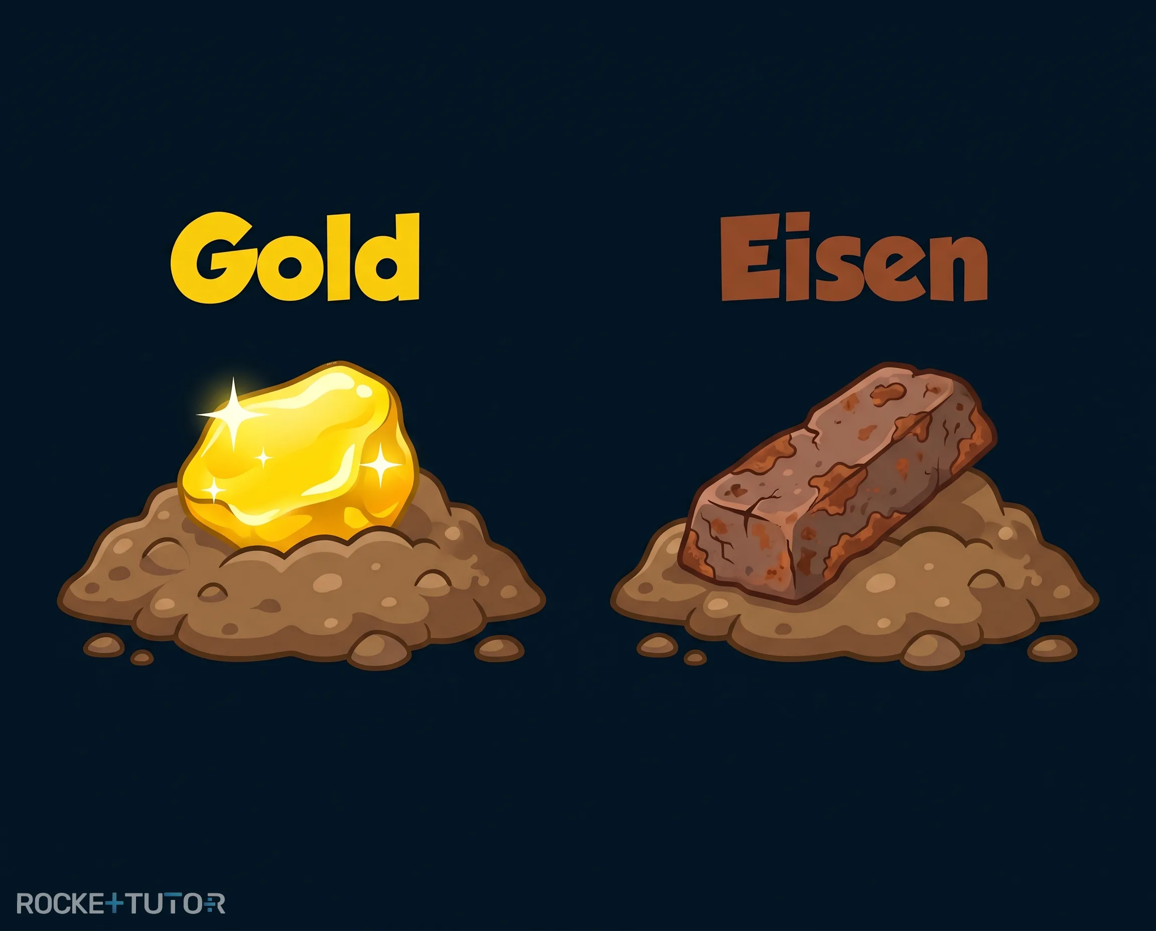 Goldklumpen und Eisenerz