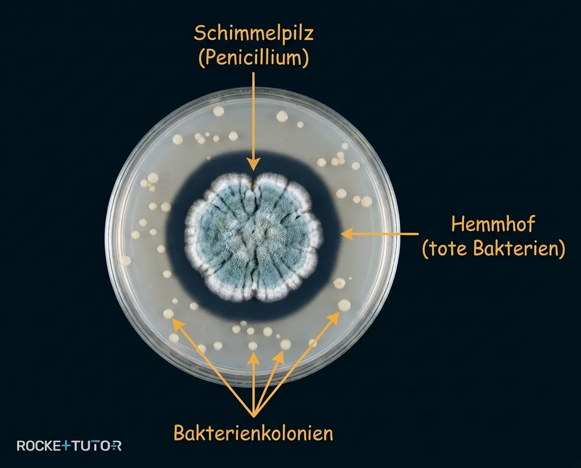 Schimmelpilz tötet Bakterien in Petrischale