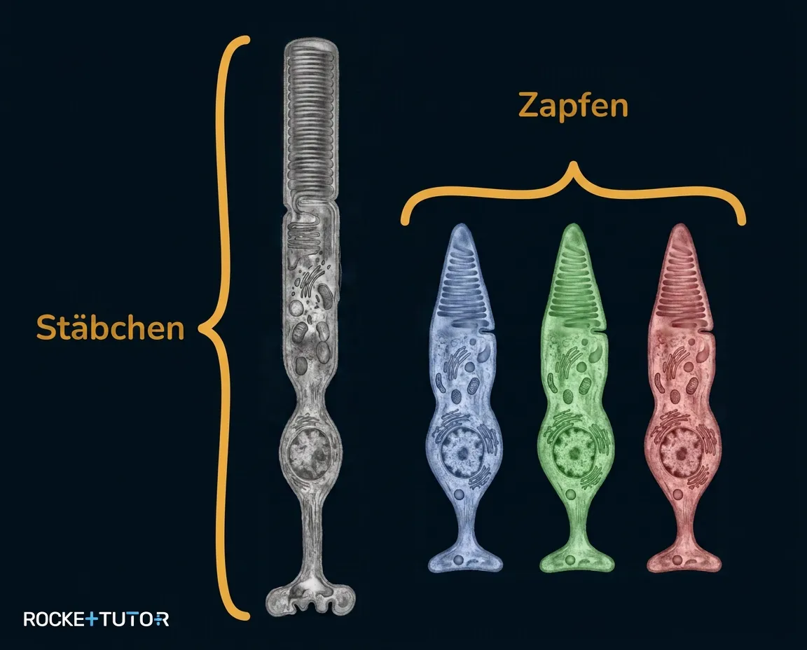 Vergleich von Stäbchen und Zapfen