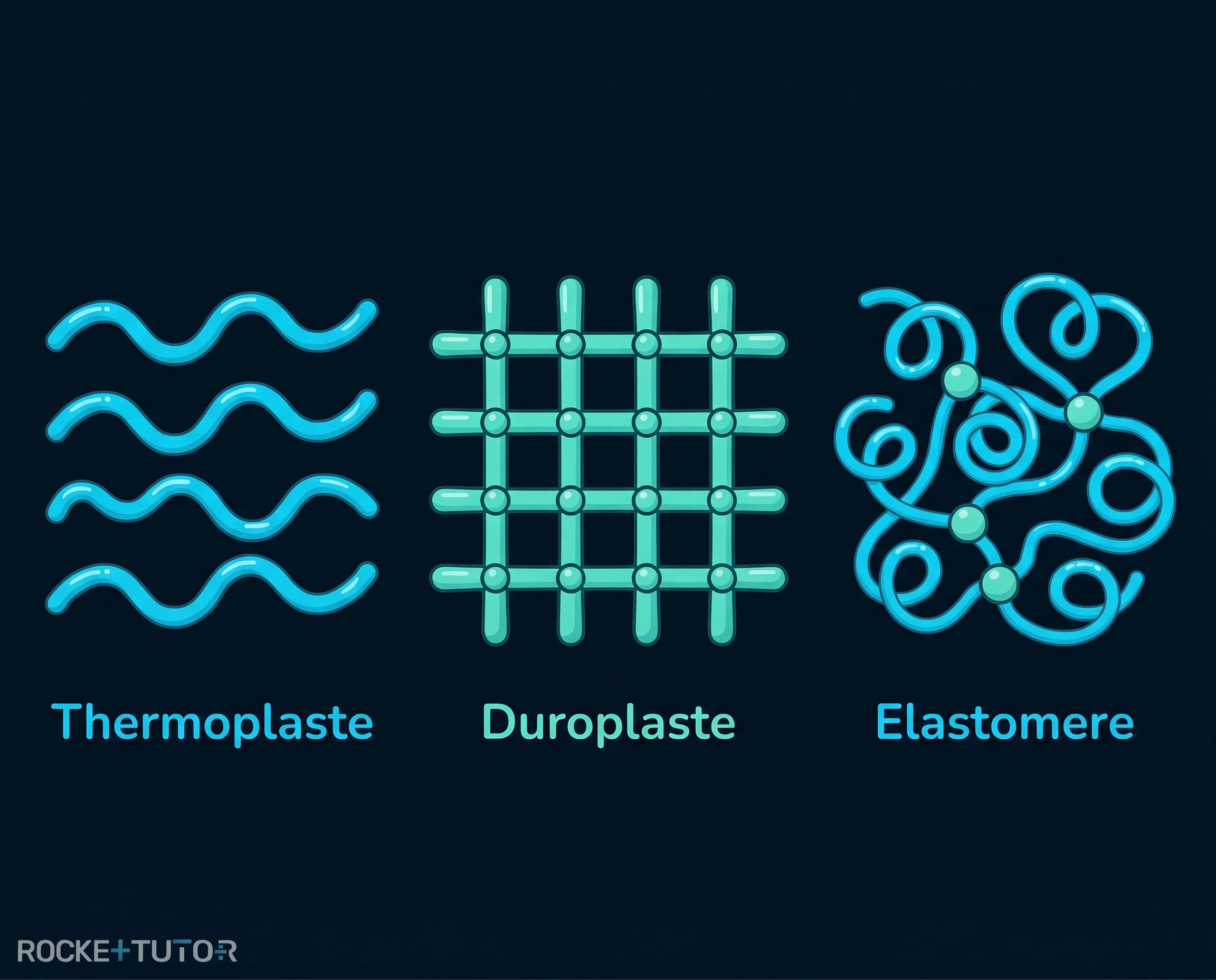 Struktur von Thermoplasten, Duroplasten und Elastomeren