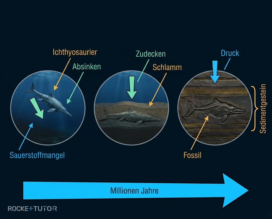 Entstehung eines Fossils im Meer