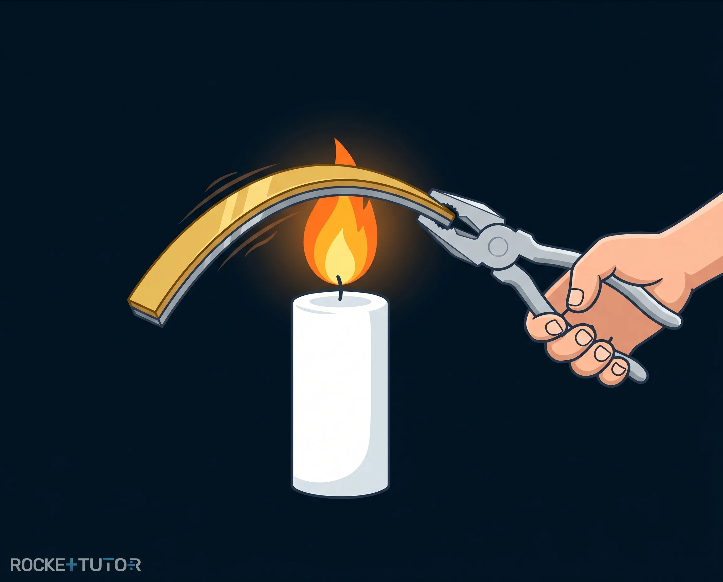 Bimetallstreifen über einer Kerzenflamme