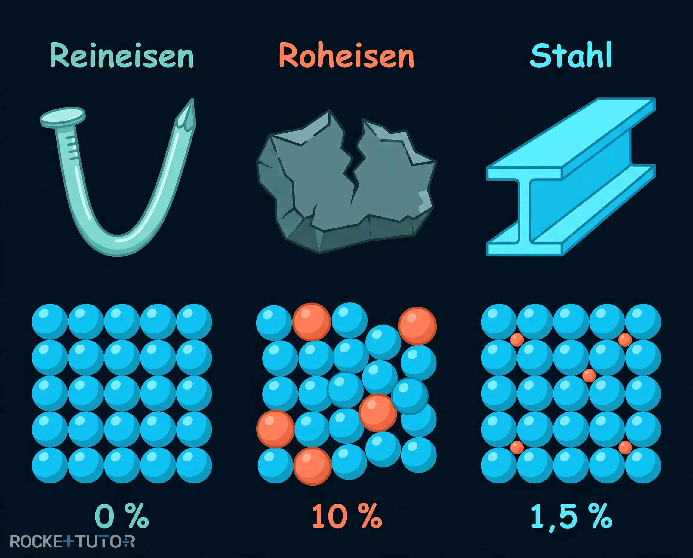 Teilchenmodell von Eisen und Stahl