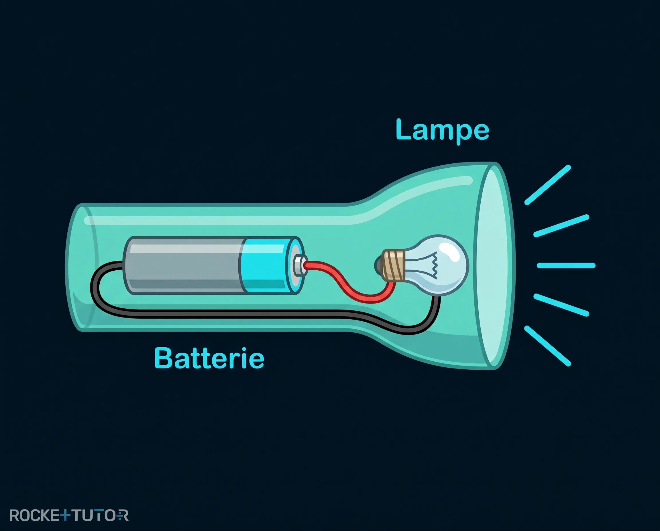 Taschenlampe mit Batterie leuchtet