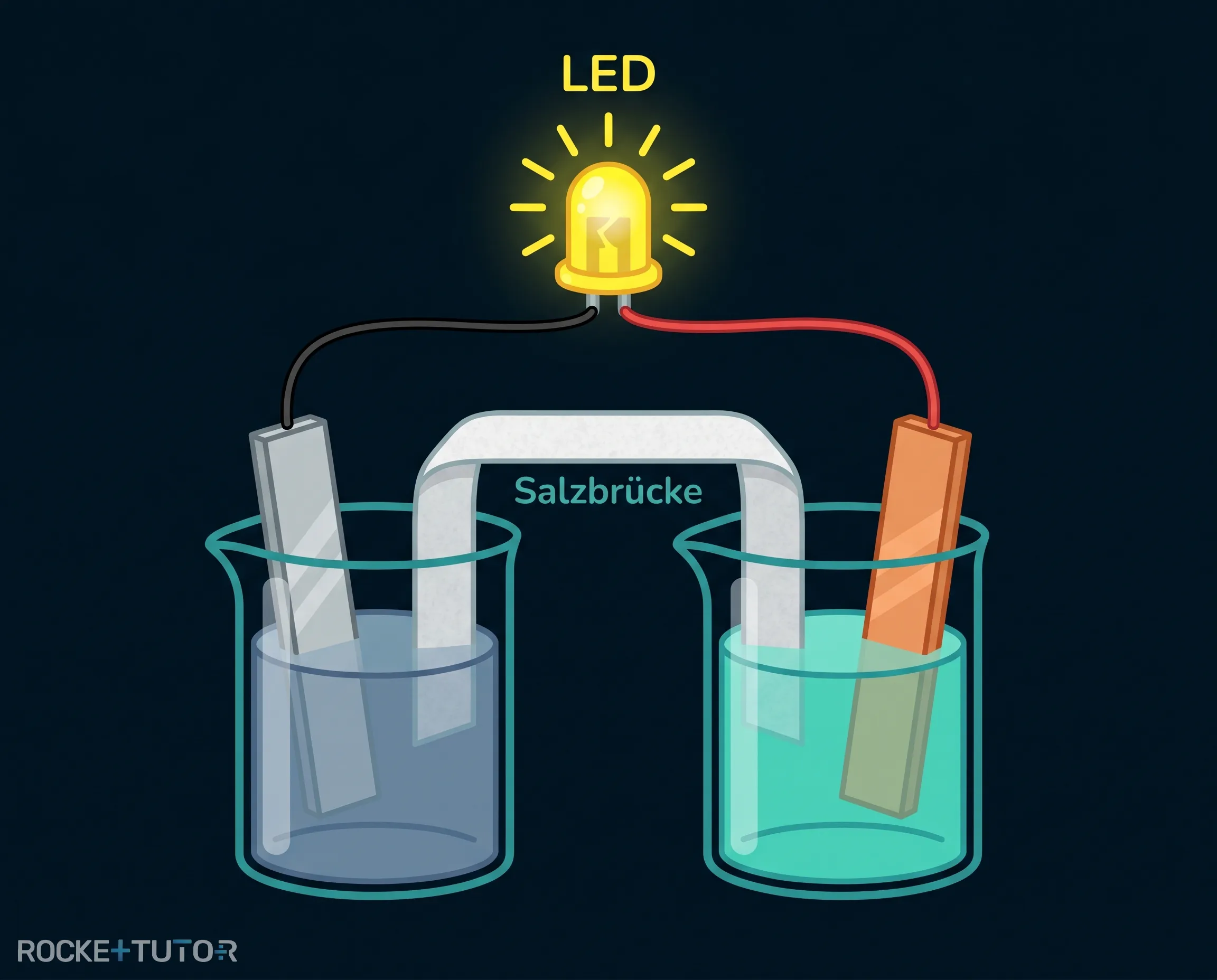 Galvanisches Element mit leuchtender LED