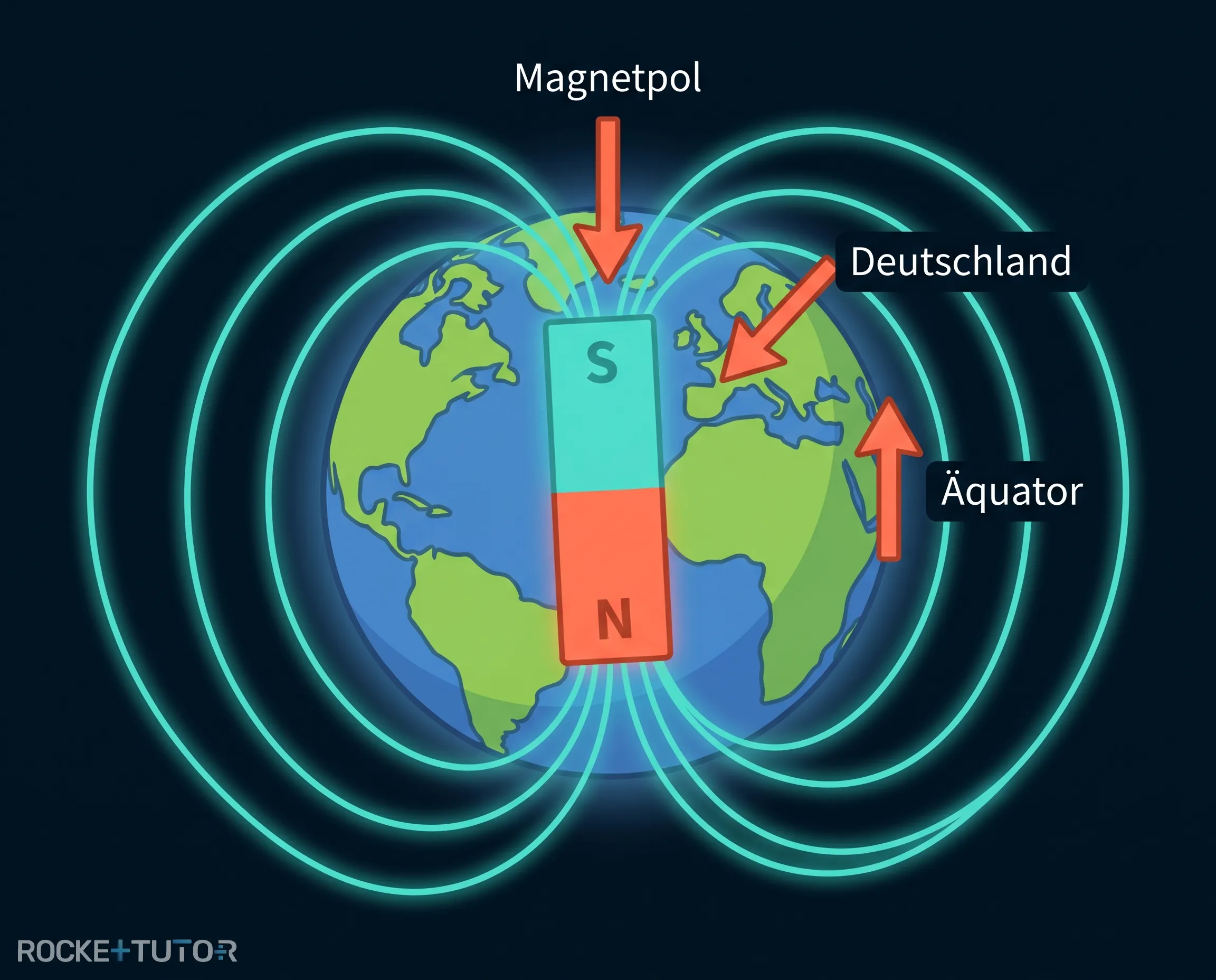 Magnetfeldlinien und Inklination der Erde
