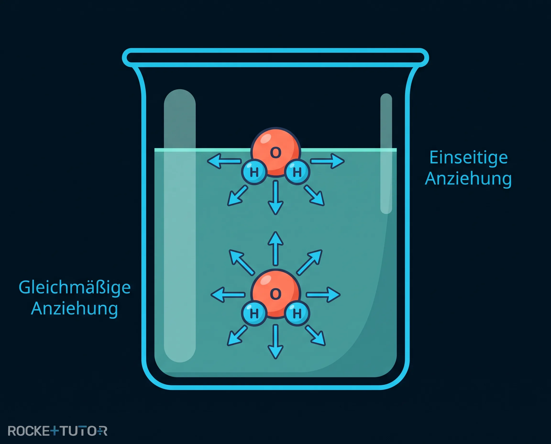Wassermoleküle an der Oberfläche mit Oberflächenspannung