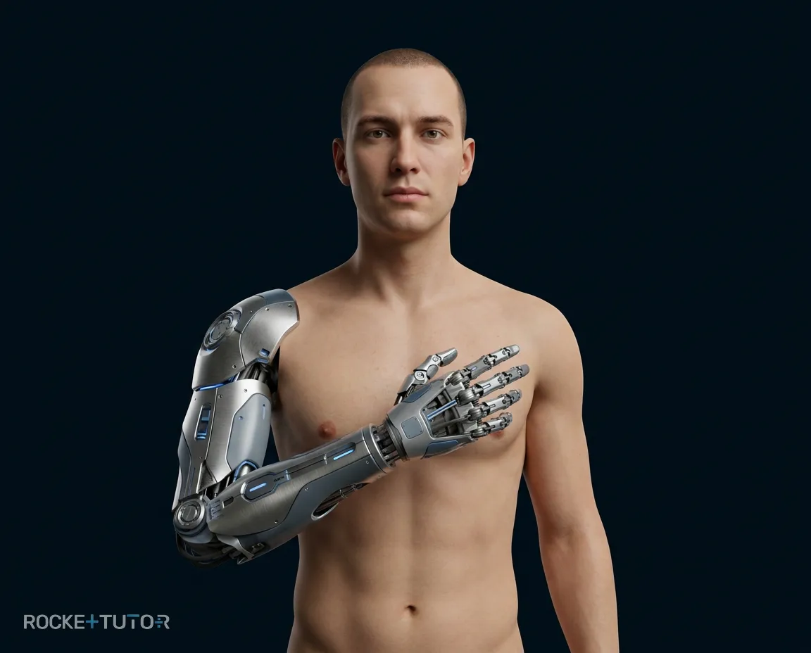 Mensch mit Roboterarm