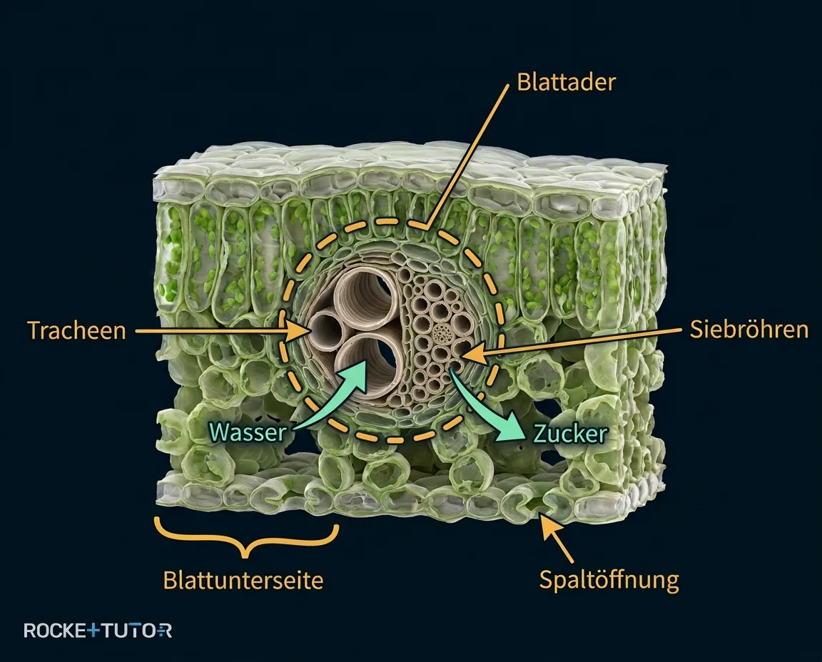 Aufbau eines Blattes mit Blattadern