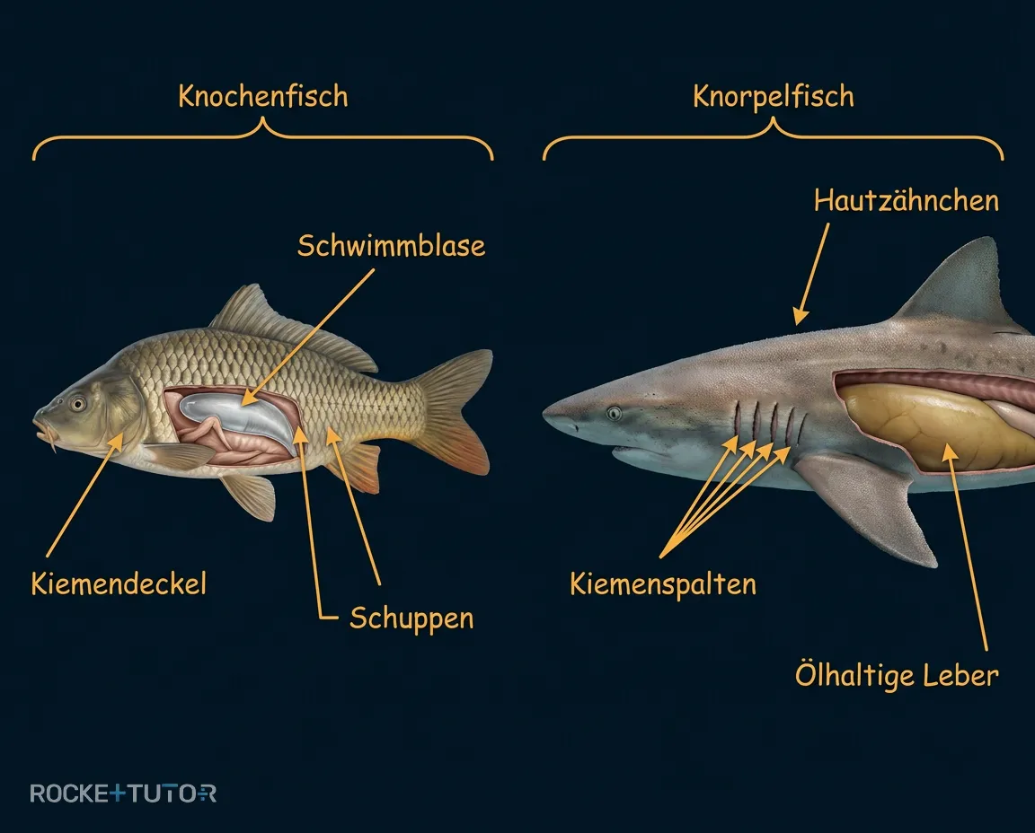 Vergleich Knochenfisch und Knorpelfisch
