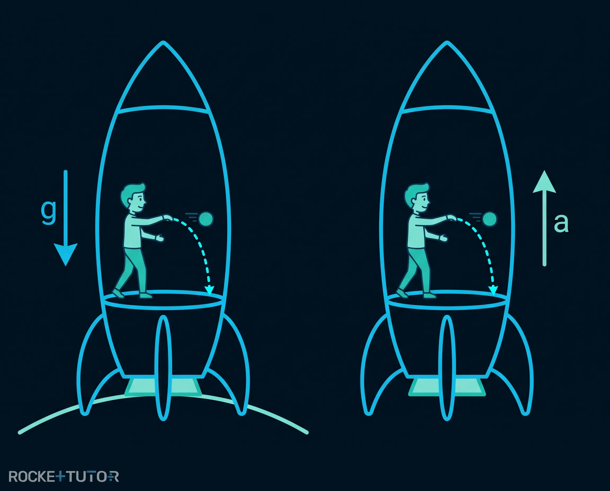 Vergleich Rakete auf Planet und Weltraum