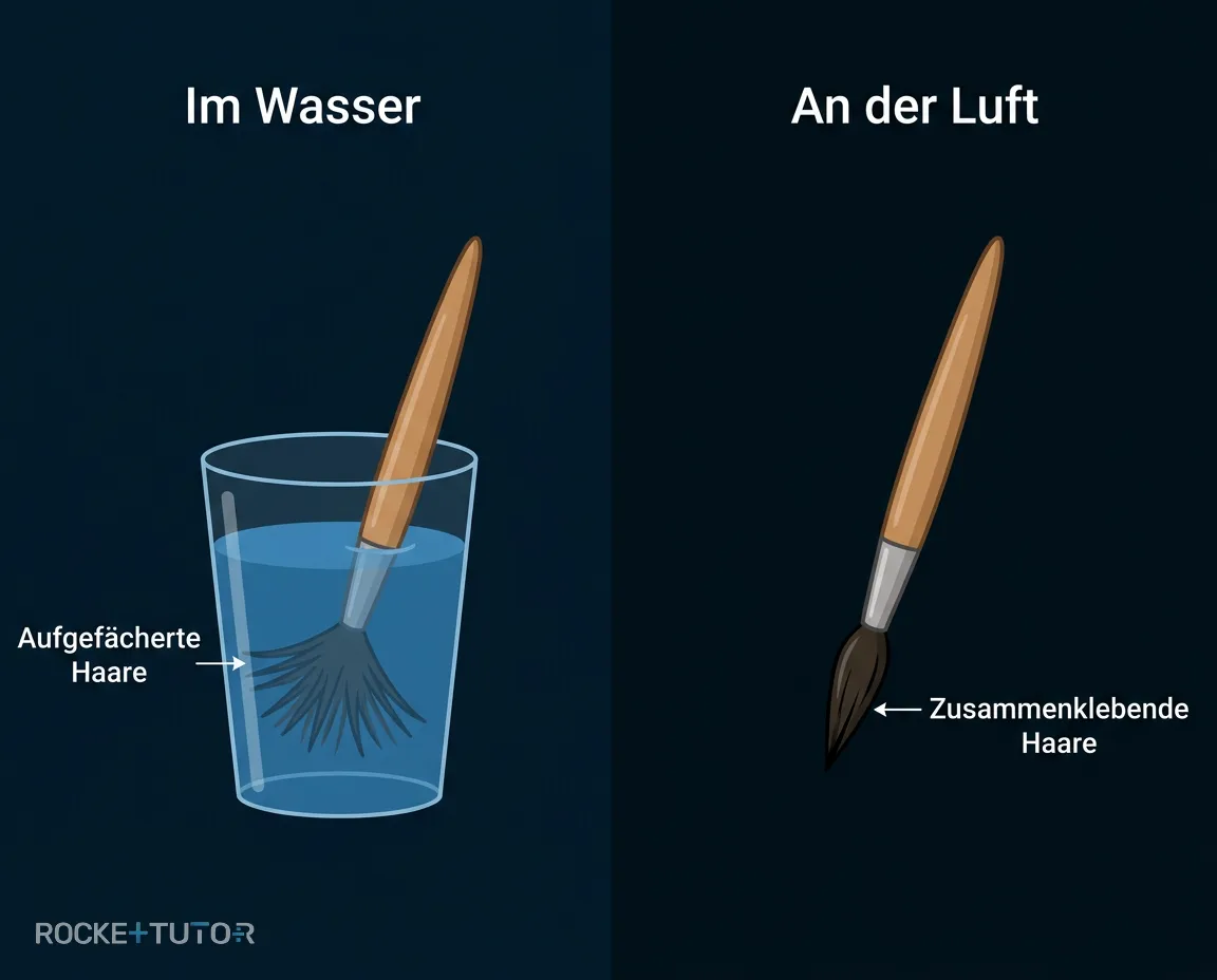 Pinsel im und außerhalb Wasser