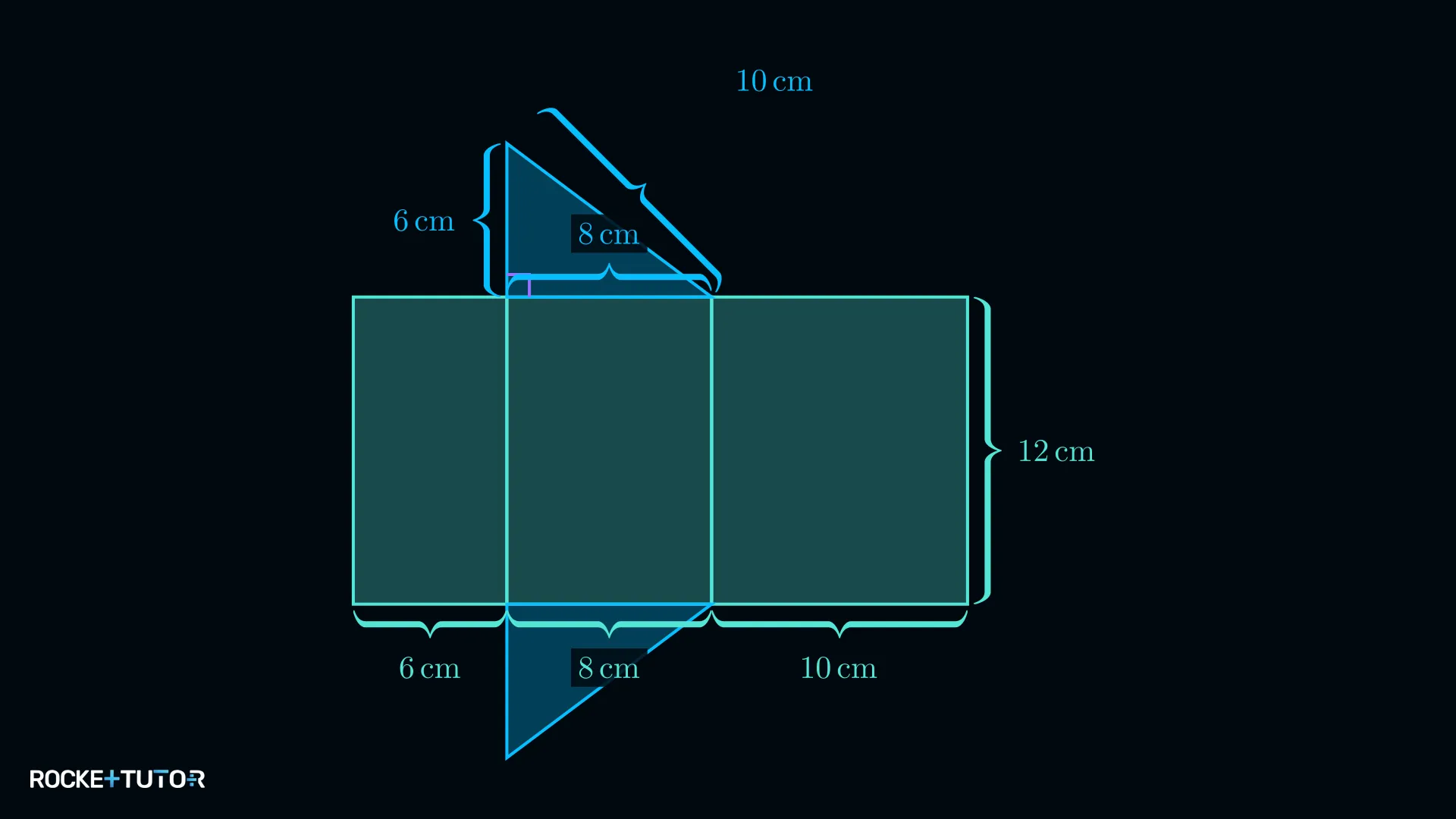 Netz eines dreieckigen Prismas mit Maßen