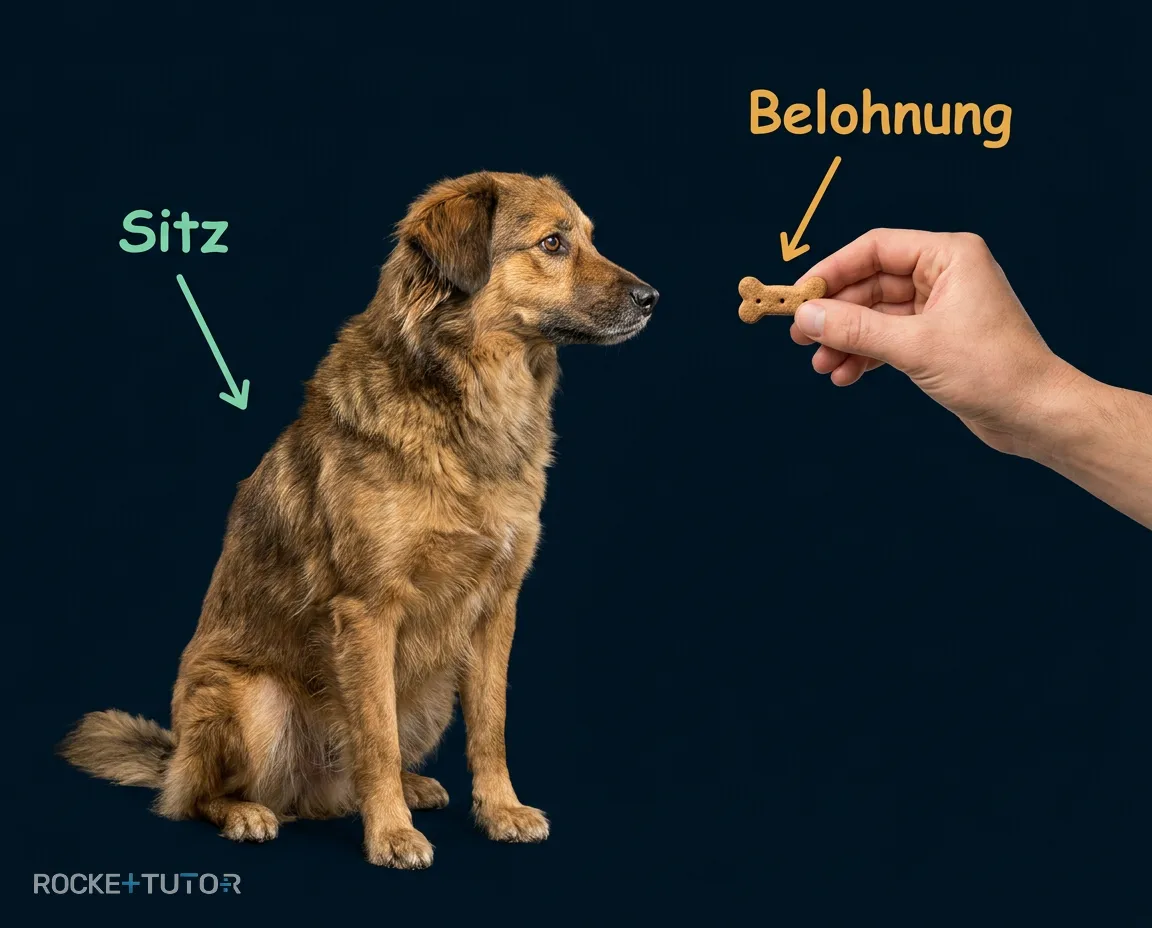 Hund macht Sitz auf Kommando